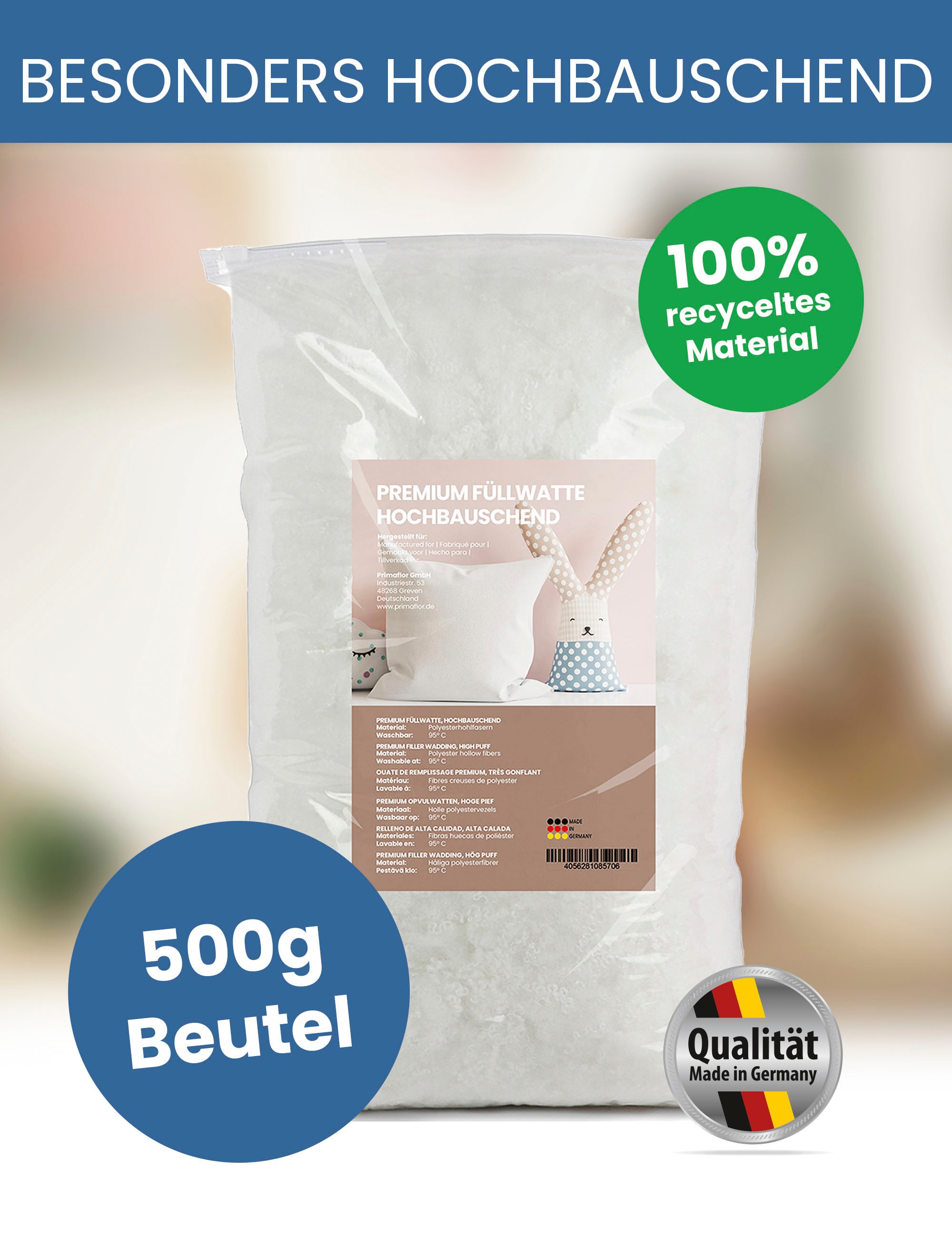 Primaflor-Ideen in Textil Kissenfüllung »Premium Füllwatte hochbauschend« Füllmaterial für Kissen, Kuscheltiere & Puppen, Möbel, waschbar