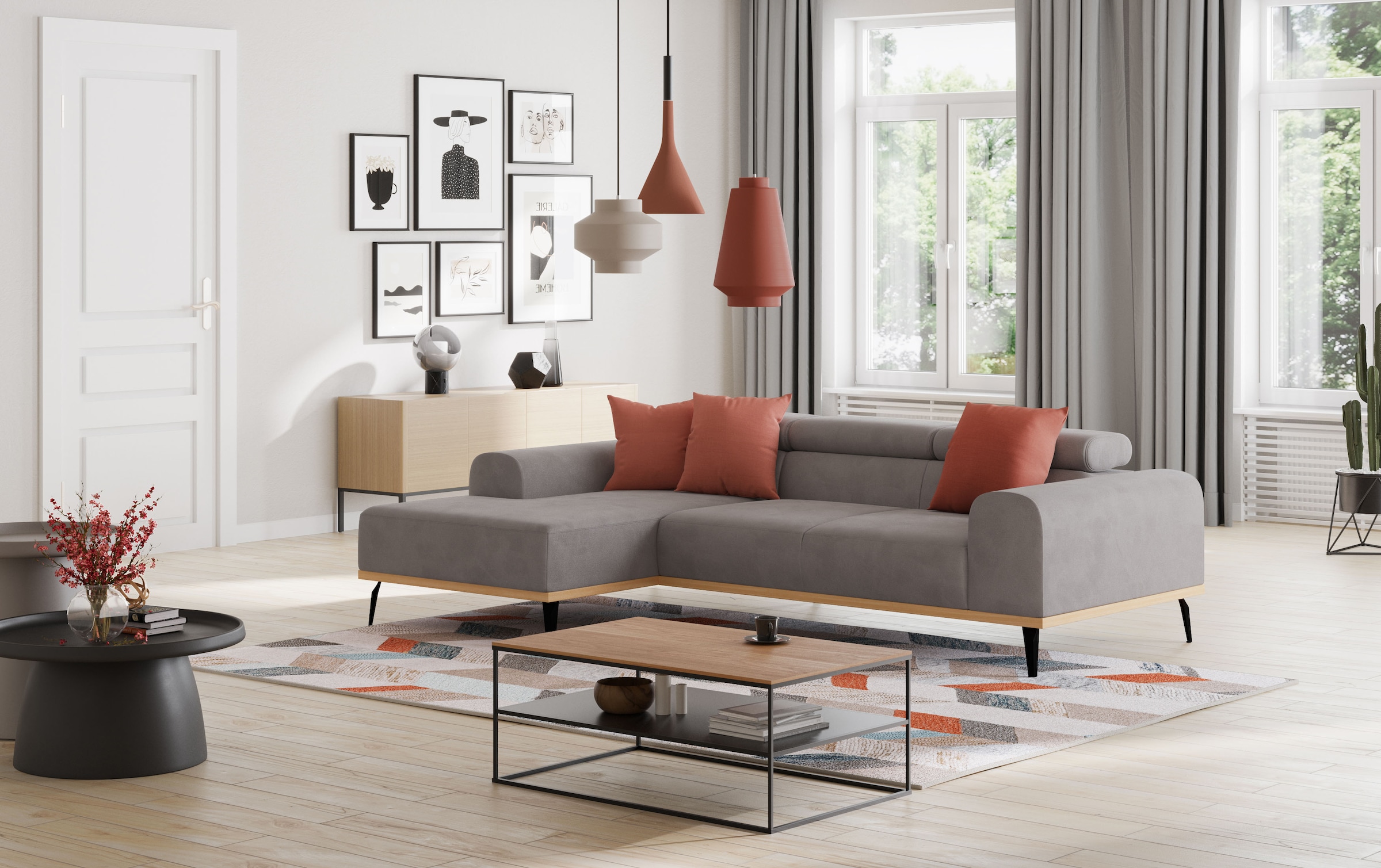 Places of Style Ecksofa »Carlo L-Form«, mit Kopfteilverstellung & Holz-Rahmenoptik, optional Relaxfunktion