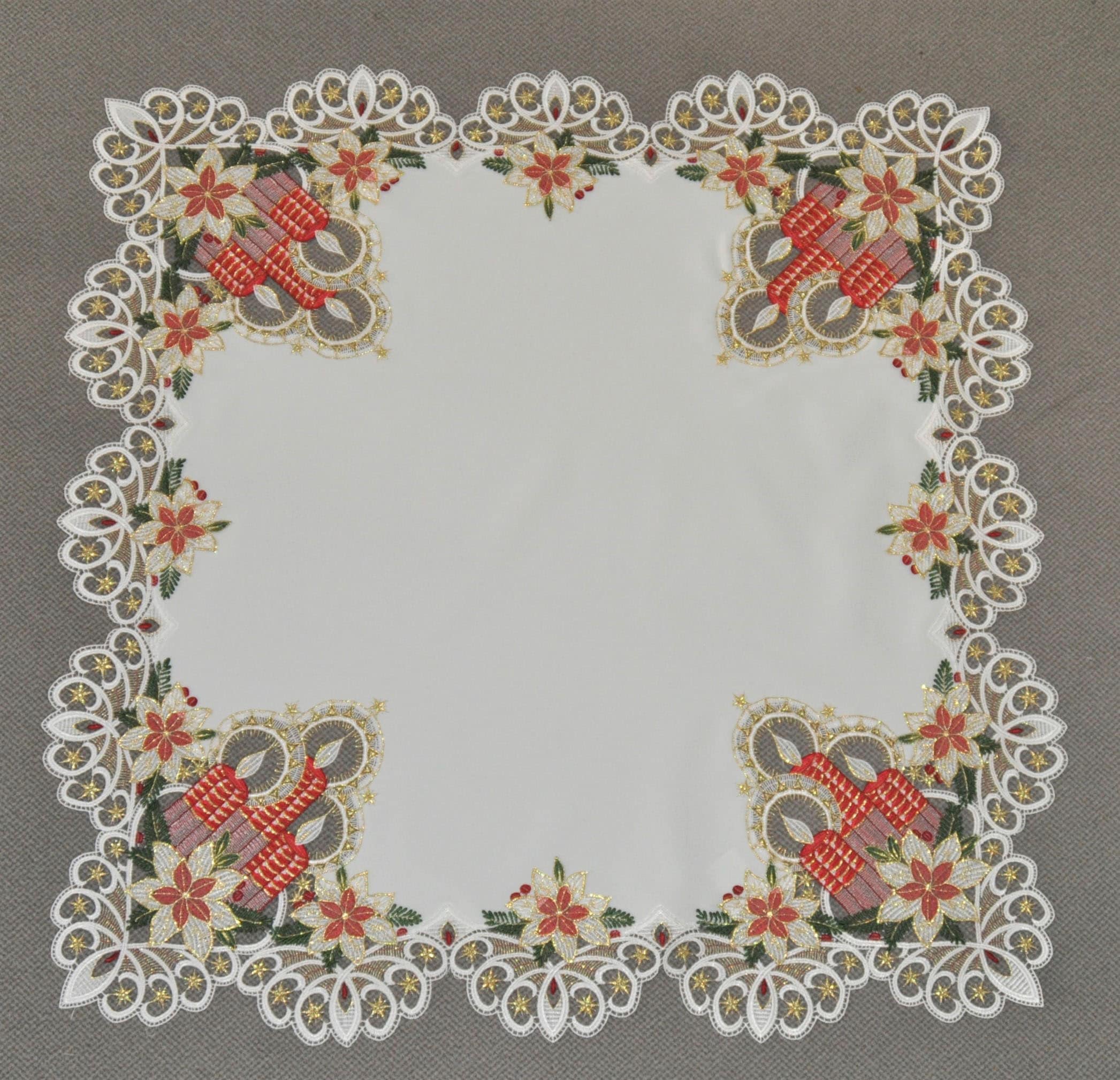 Stickereien Plauen Mitteldecke "Tischdecke Kerzenschein" Plauener Spitze, Made in Germany
