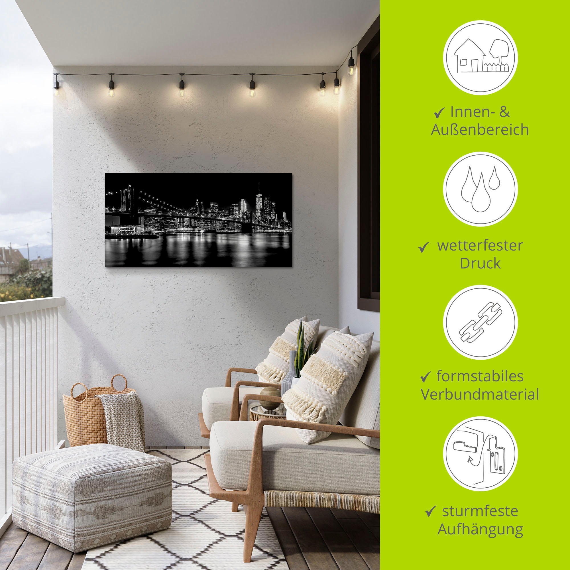 Artland Alu-Dibond-Druck »Manhattan Skyline & Brroklyn Bridge« Amerika 1 Stk. tlg. für Innen- und Außenbereich geeignet, Outdoorbild