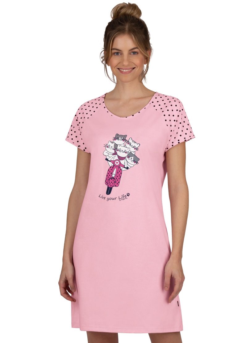 Trigema Schlafanzug Nachthemd »TRIGEMA großem bei mit Katzen-Motiv«