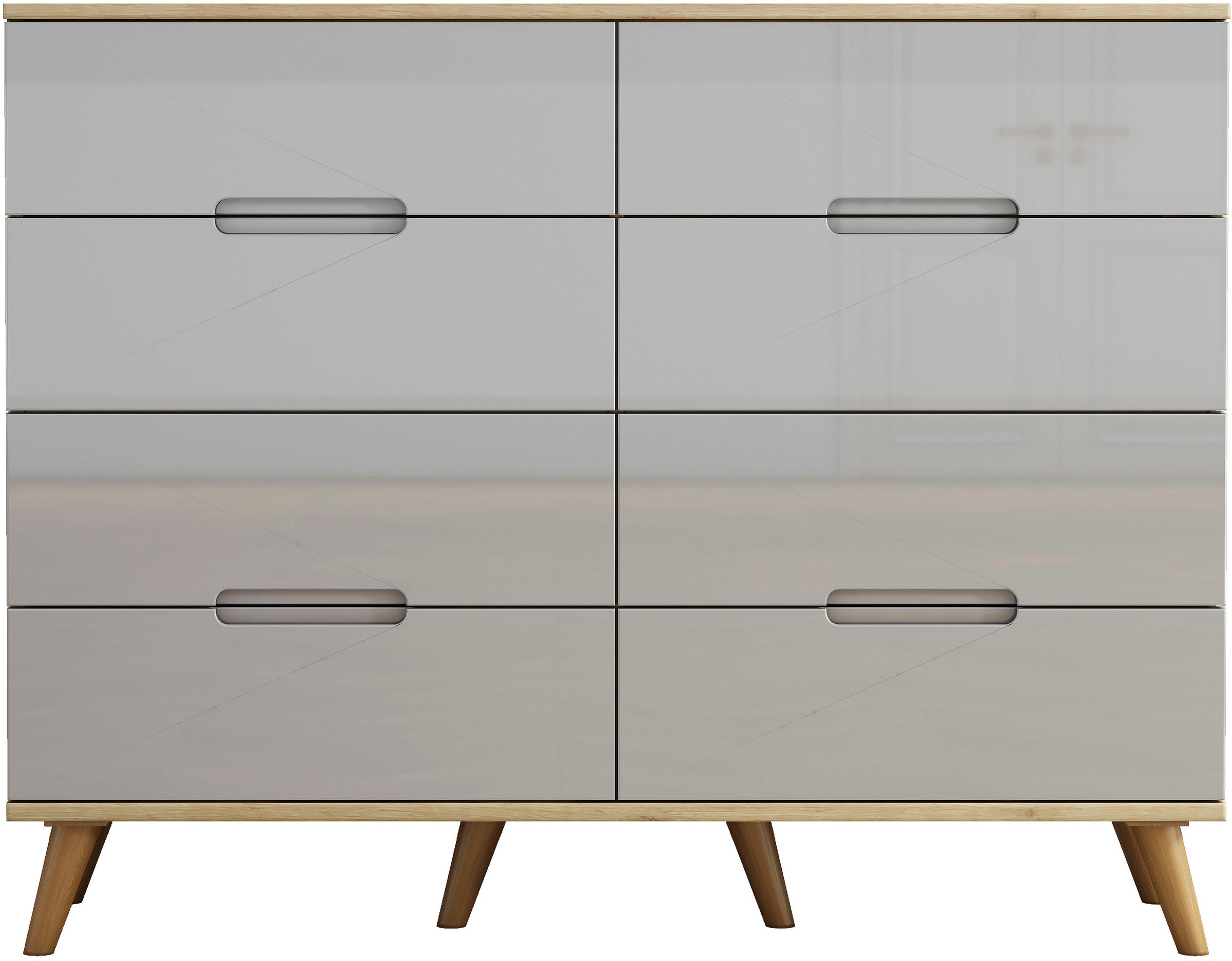 OTTO home Kommode »Lund« mit glänzenden Fronten, Griffmulden, helles Holzdekor, Breite 120 cm