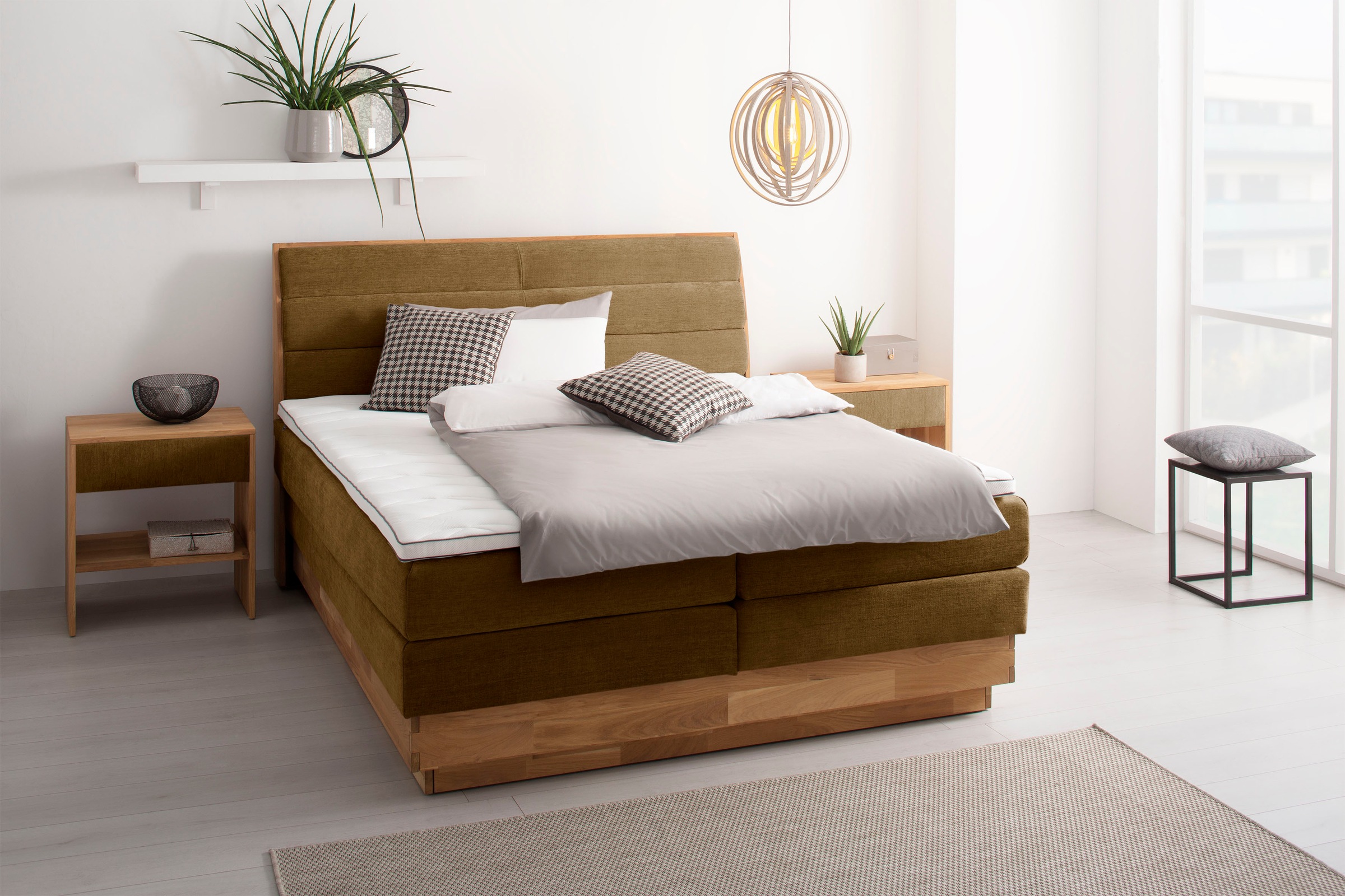 OTTO products Boxspringbett »Jenna«, ohne LED-Beleuchtung, mit zertifizierten, recycelten Bezugsstoffen