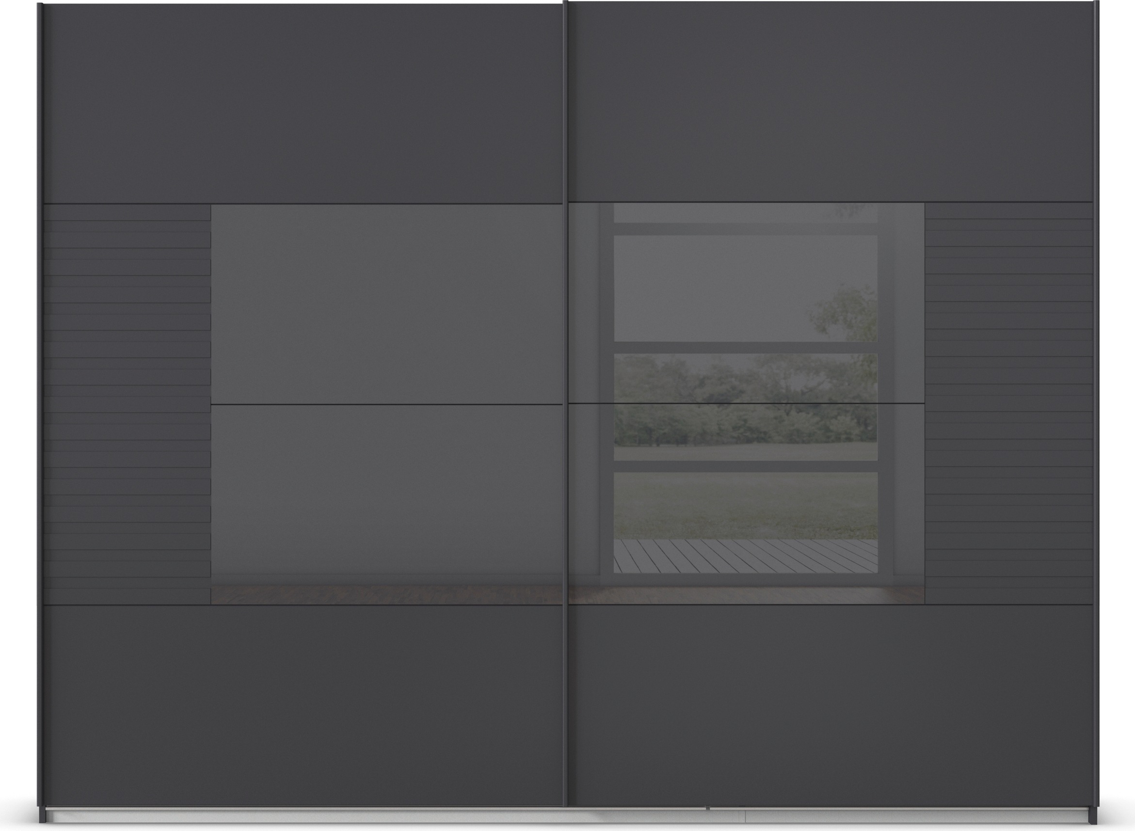 rauch Schwebetürenschrank »Kleiderschrank Schrank Garderobe Schlafzimmerschrank RUGA«, Auflagen in moderner Lamellen-Optik, mit Glasauflagen MADE IN GERMANY