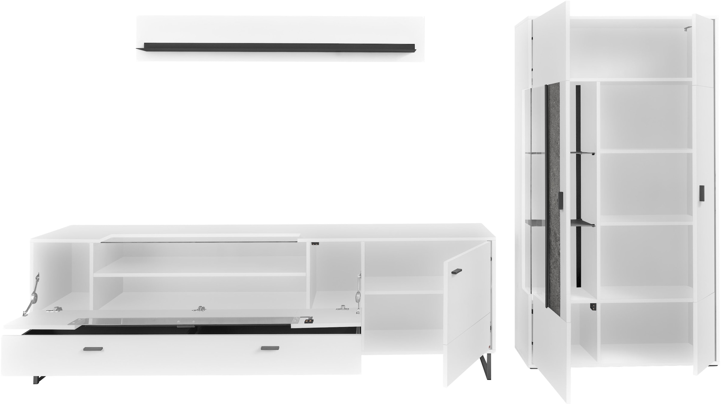 set one by Musterring TV-Wand »Deltona«, (3 St.), Zierelemente aus Sandstein, inkl. Beleuchtung, Gesamtbreite ca. 317 cm