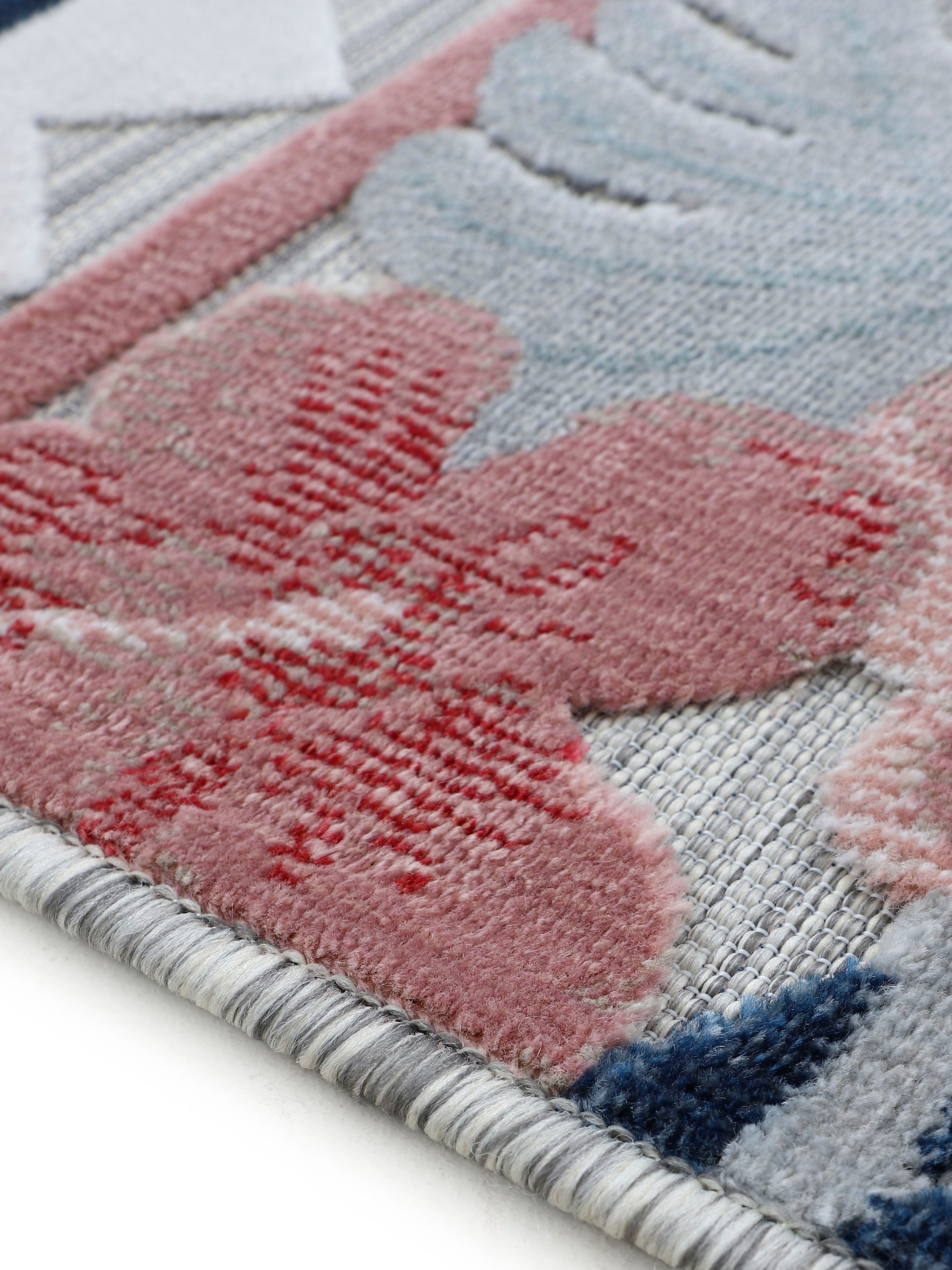 carpetfine Teppich »Deja 101«, rechteckig, 4 mm Höhe, robustes Flachgewebe, Motiv- Floral Palmenblätter, Hoch-Tief Effekt