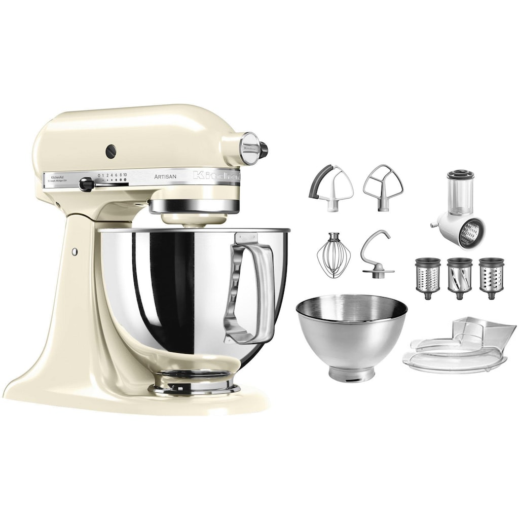 KitchenAid Küchenmaschine »5KSM175PSEAC+5KSMVSA ALMOND CREAM«, mit Gratis Gemüseschneider und 3 Trommeln (Wert ca. 129,-€ UVP)