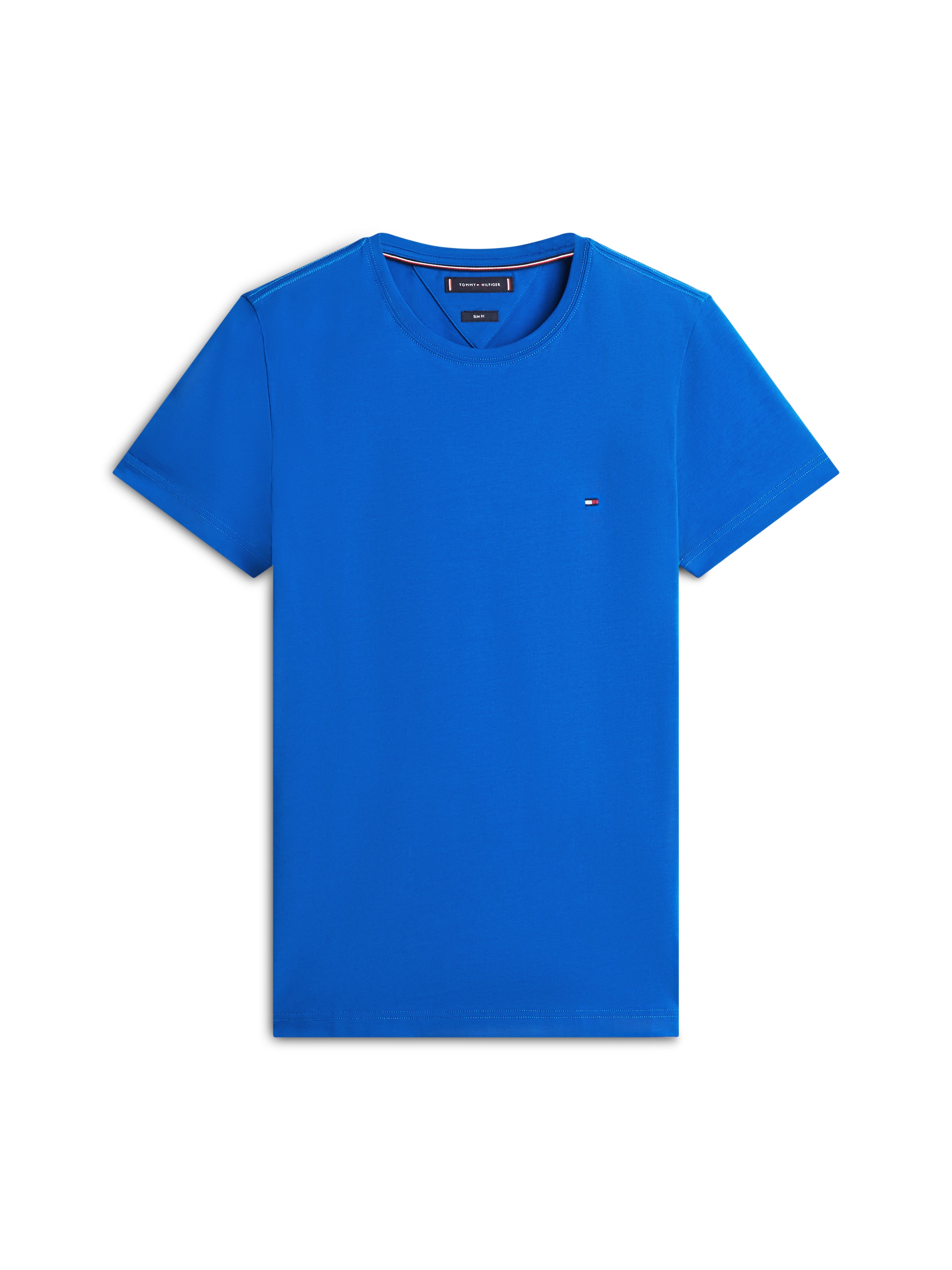 Tommy Hilfiger T-Shirt »STRETCH SLIM FIT TEE mit Rundhals und Logostickerei« unifarben, casual, slim fit, Baumwollmix, Rundhals