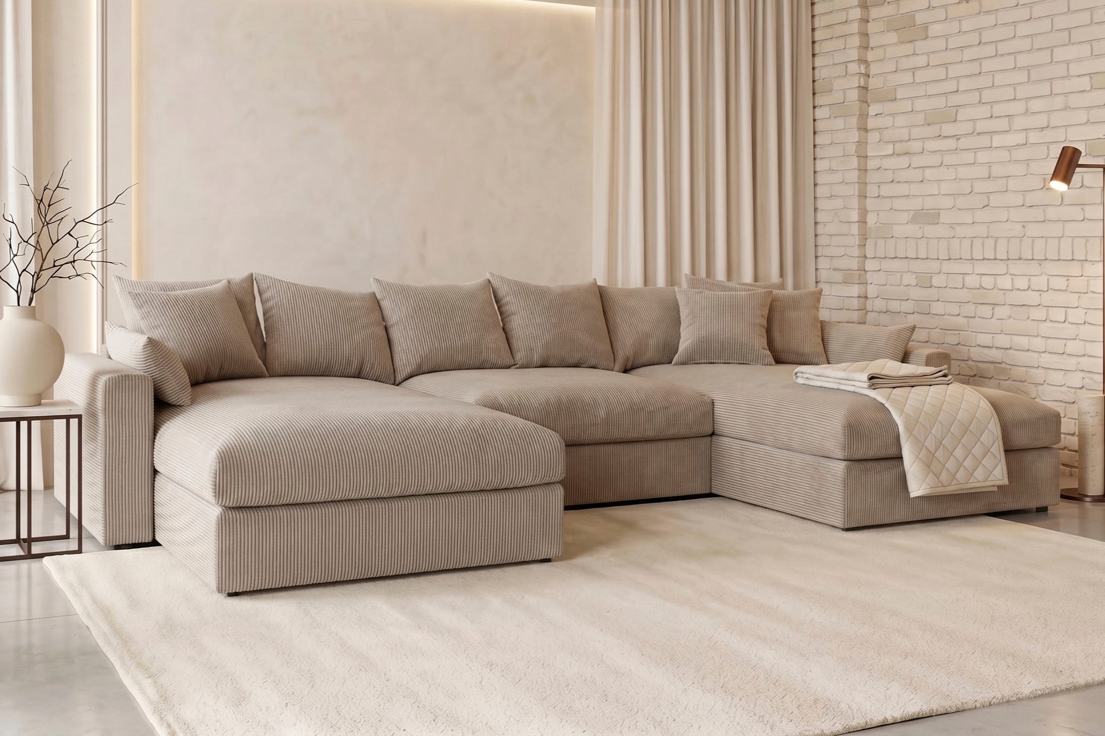 OTTO home Wohnlandschaft »Cosy Lounge U-Form, Breite 385 cm« Mega-Sofa mit Cordstoff bezogen, mit Federkern & 5 Zierkissen