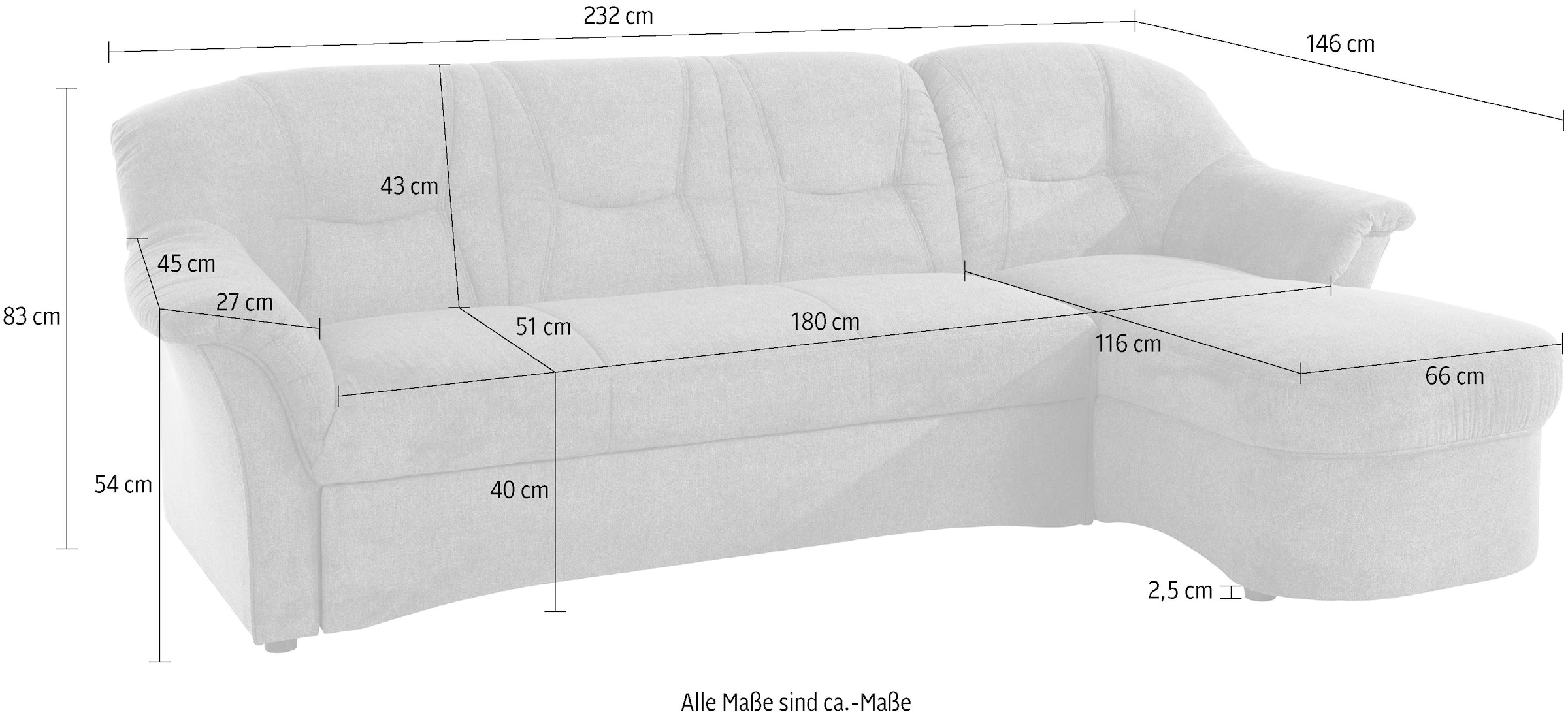 DOMO collection Ecksofa »Sarafina zeitlos und komfortabel, optional mit Federkern, L-Form«, wahlweise mit Bettfunktion