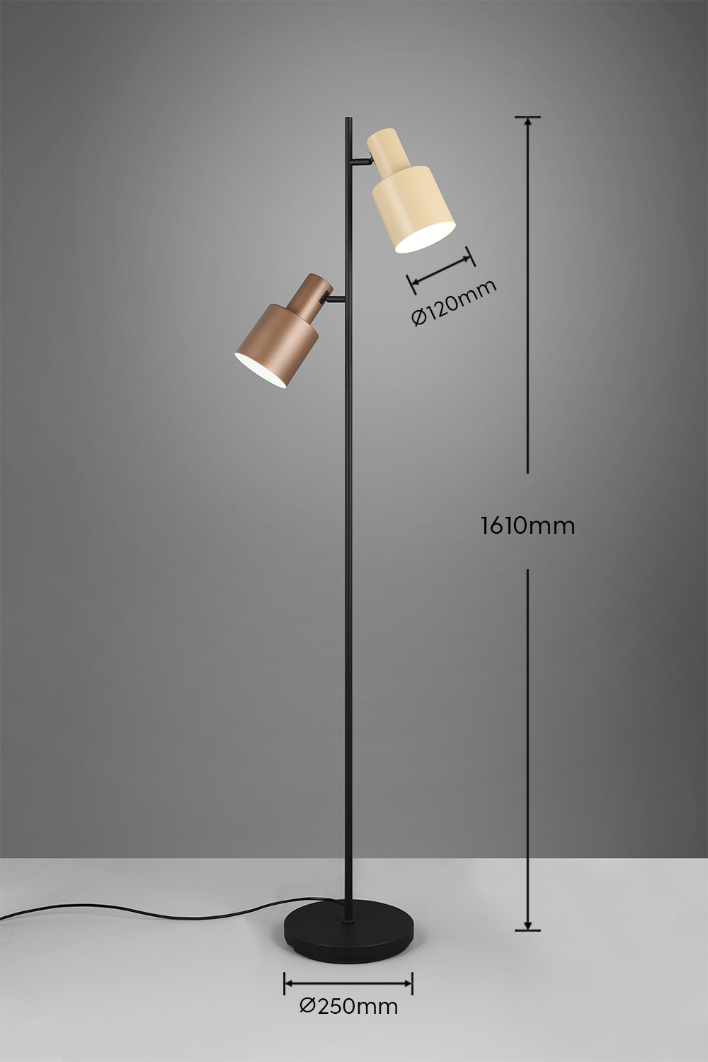 TRIO Leuchten Stehlampe »AGUDO, Stehleuchte 2-flammig, exkl 2xE27 max 10W, mit Fußschalter« E27 1 Stk. warmweiß - kaltweiß 161cm hoch, Metall Lampenschirme, Stehlampe Wohnzimmer Esszimmer
