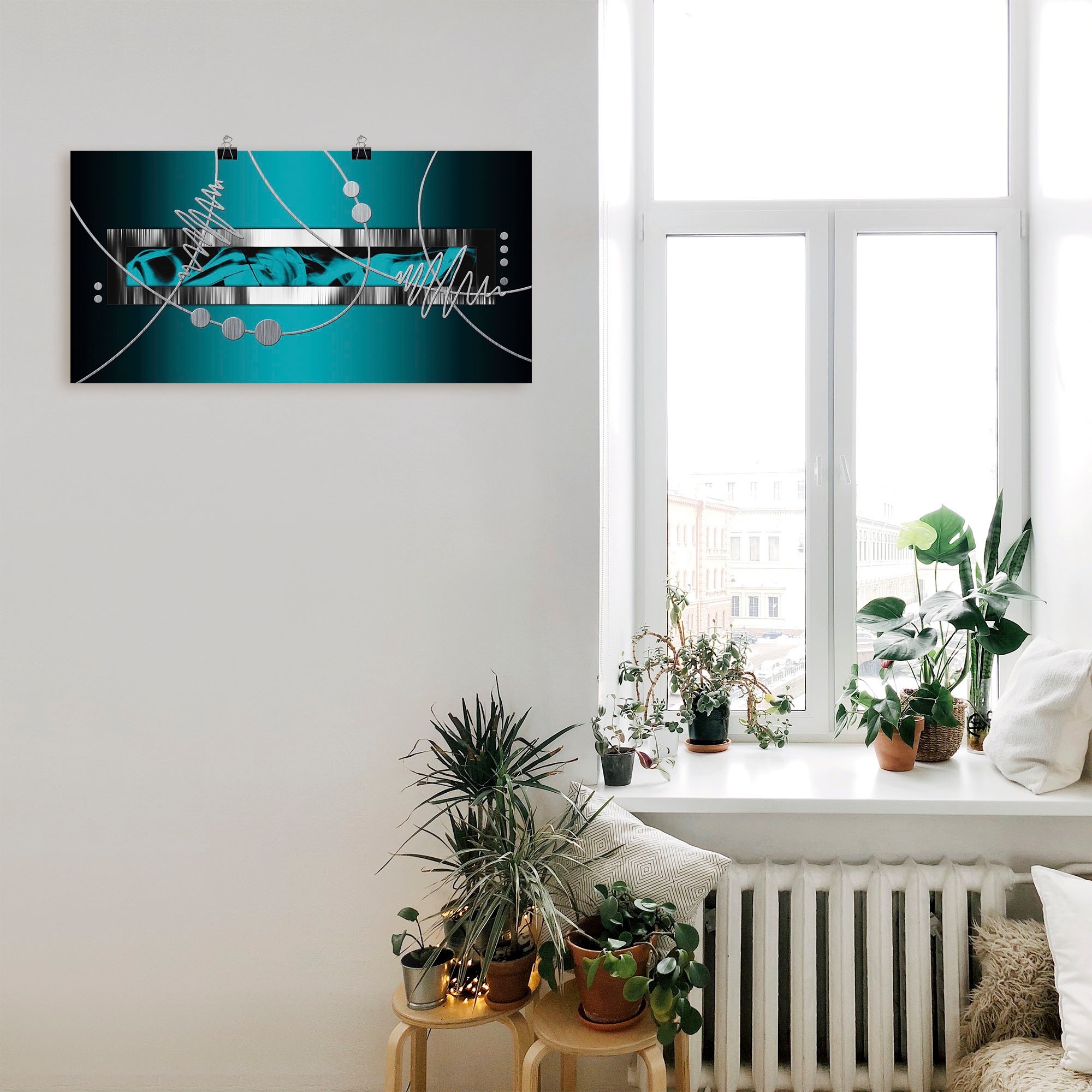Artland Wandbild »Silber abstrakt auf petrol« Gegenstandslos 1 Stk. tlg. als Alubild, Leinwandbild, Poster in verschied. Größen