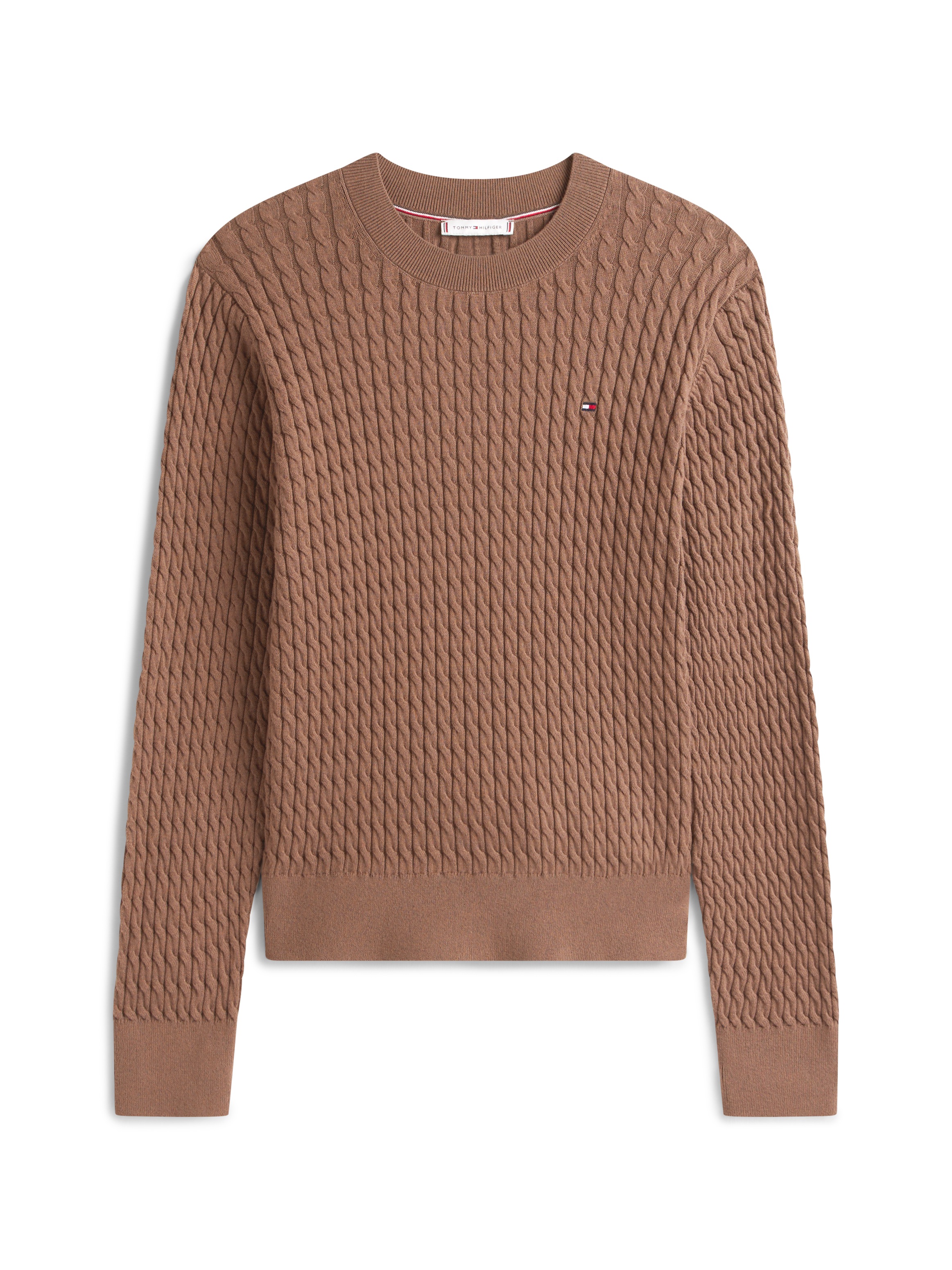 Tommy Hilfiger Rundhalspullover »CO CABLE C-NK LS SWEATER«, mit Zopfmuster