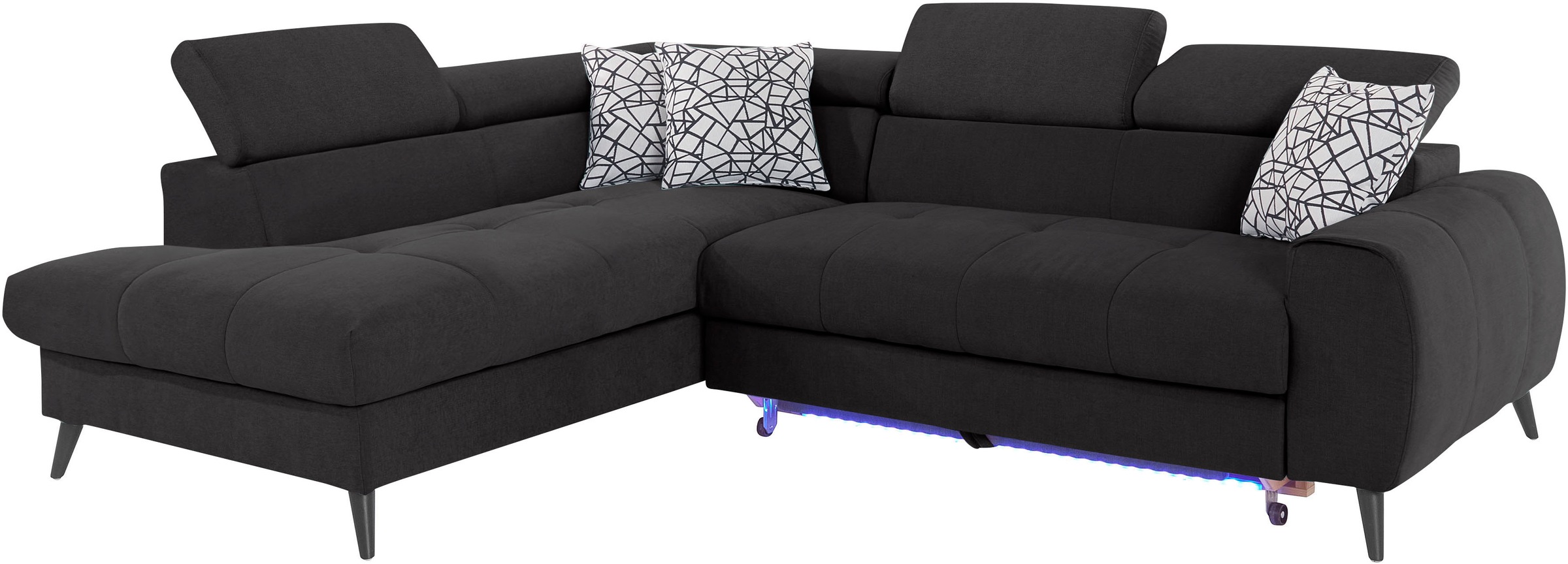 COTTA Ecksofa »Mia L-Form mit 3 Zierkissen«, wahlweise mit Bettfunktion, Bettkasten, Beleuchtung & Wireless-Charger