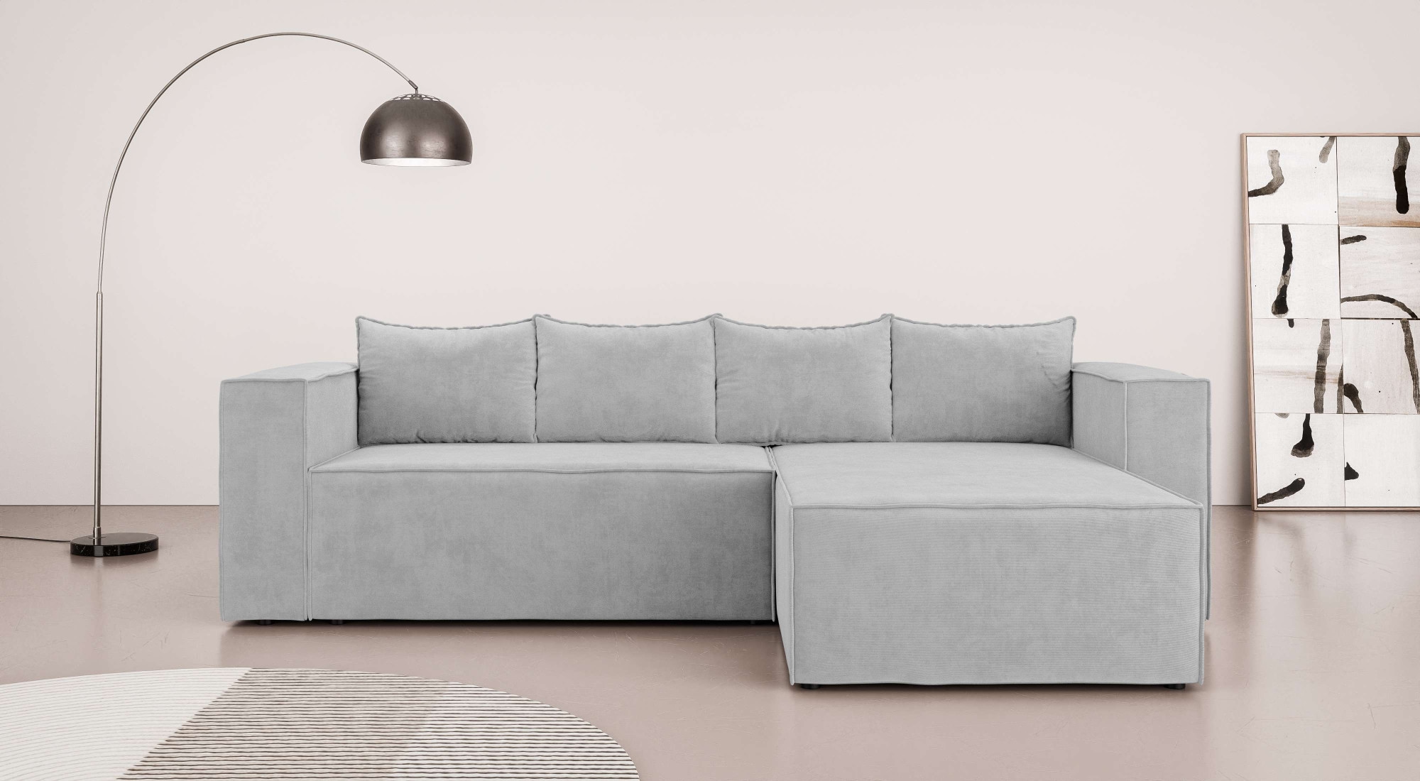 INOSIGN Ecksofa »LINCOLNVILLE mit Bettfunktion und Bettkasten, Maße B/H/T 244/76/150 cm«, L-Form mit Wellenunterfederung, Recamiere beidseitig montierbar