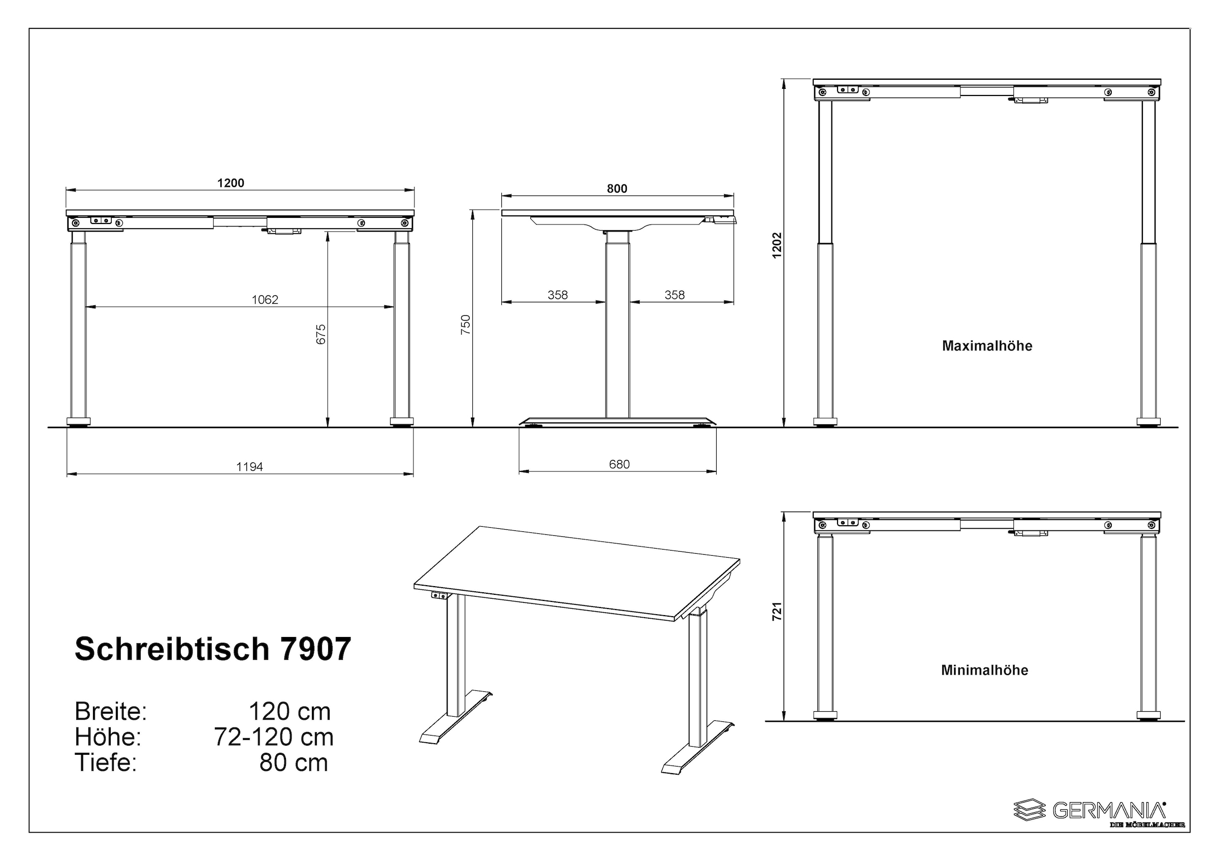GERMANIA Schreibtisch »Lemont«, Elektrisch höhenverstellbarer Schreibtisch