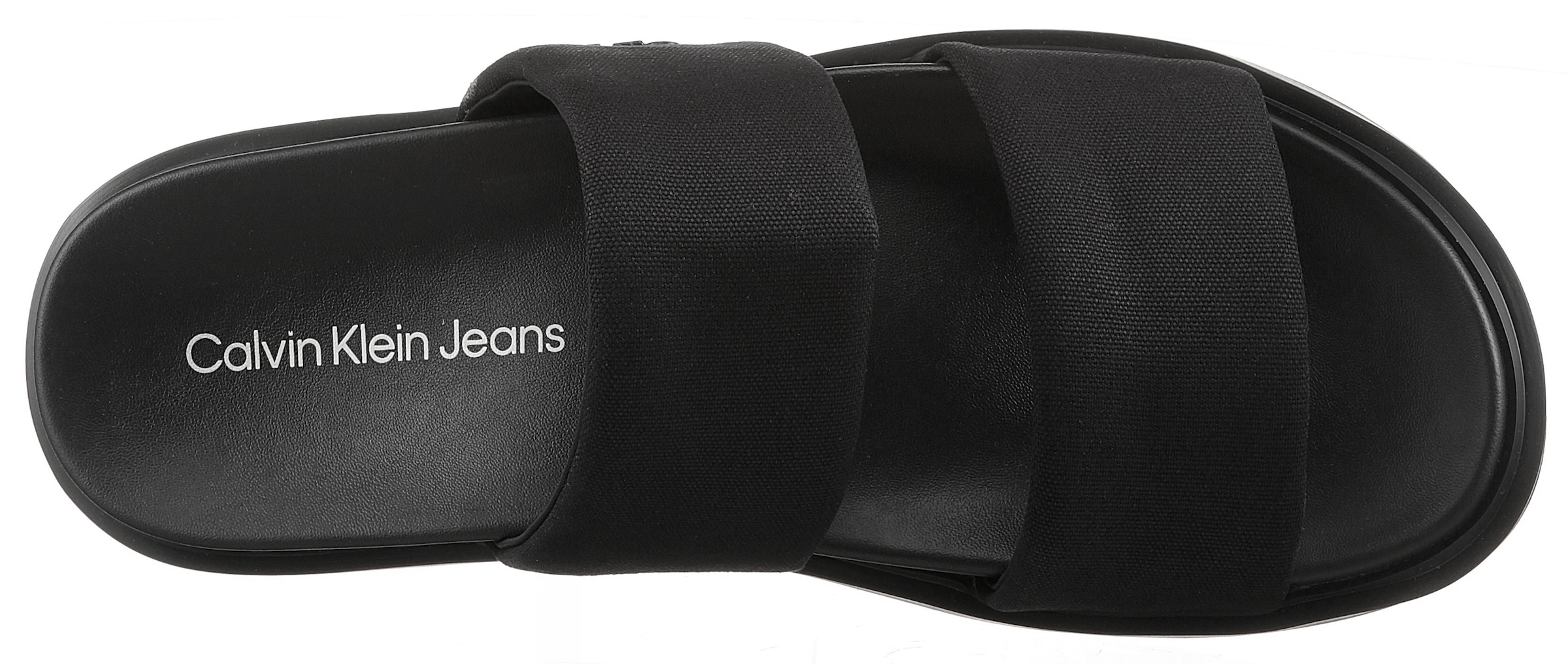 Calvin Klein Jeans Pantolette »FLAT MOLDED DBL BAR SANDAL CV«, Schlappen, Sommerschuh, Strandschuh, Poolslides zum Schlupfen