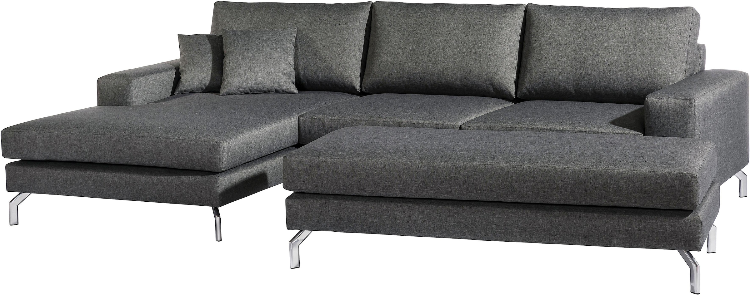 Max Winzer® Ecksofa »Flori Set inkl. Hocker, guter Sitzkomfort, aktuelles Design«, (Spar-Set, Ecksofa und Hocker), elegant mit abgewinkelten Chromfüßen, inklusive Zierkissen