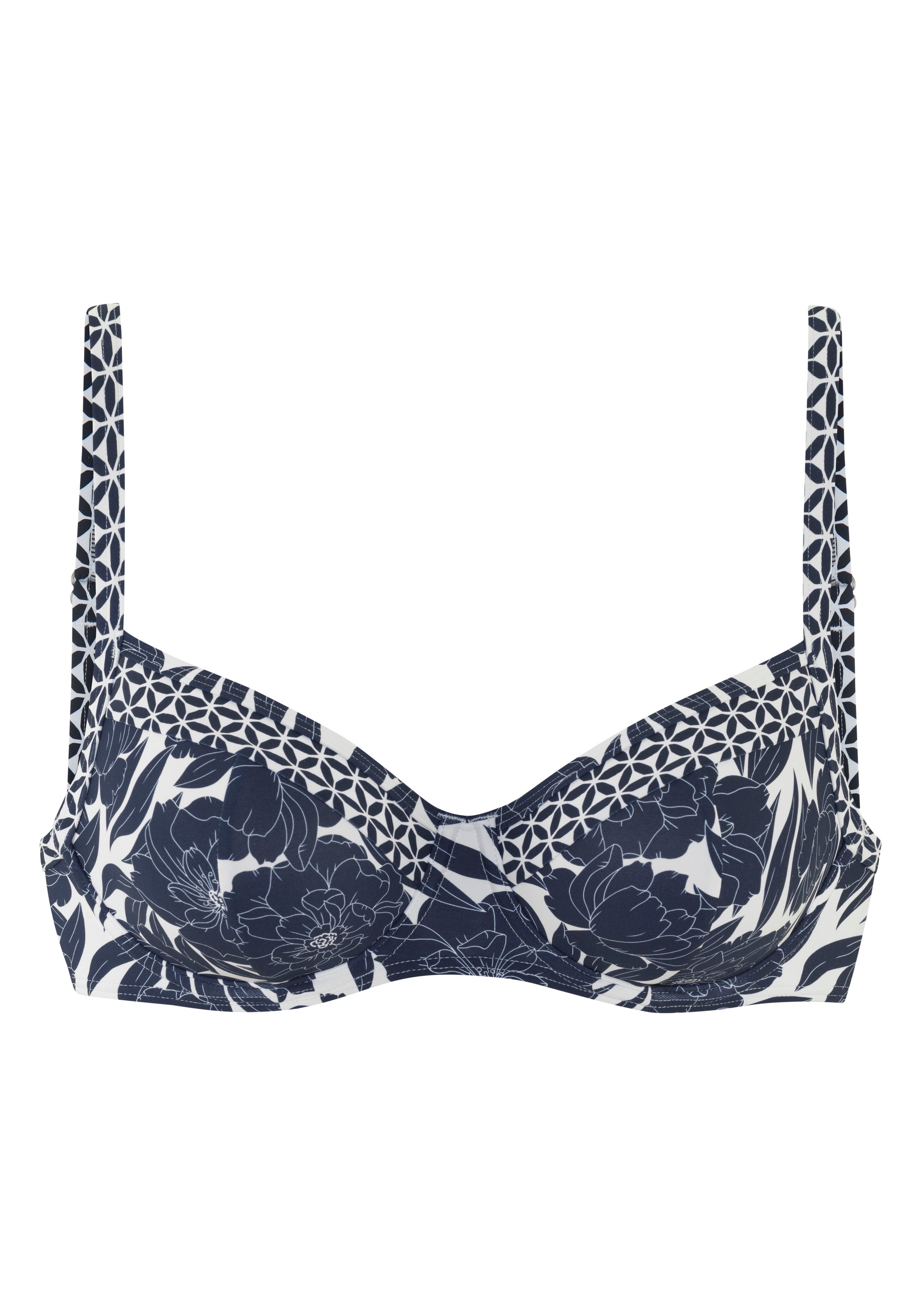 Sunseeker, Damen, Bügel-Bikini-Top »Blossom« im Muster-Mix, marine bedruckt, Cup D, 40 - Cup D, marine bedruckt, Modischer Blumendruck mit Kontrast