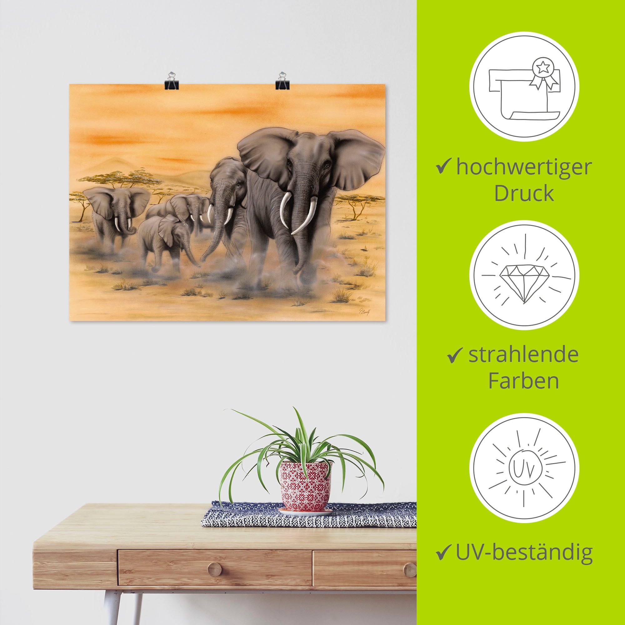 Artland Wandbild »Steppenelefanten«, Elefanten Bilder, (1 St.), als Alubild, Outdoorbild, Leinwandbild, Poster, Wandaufkleber