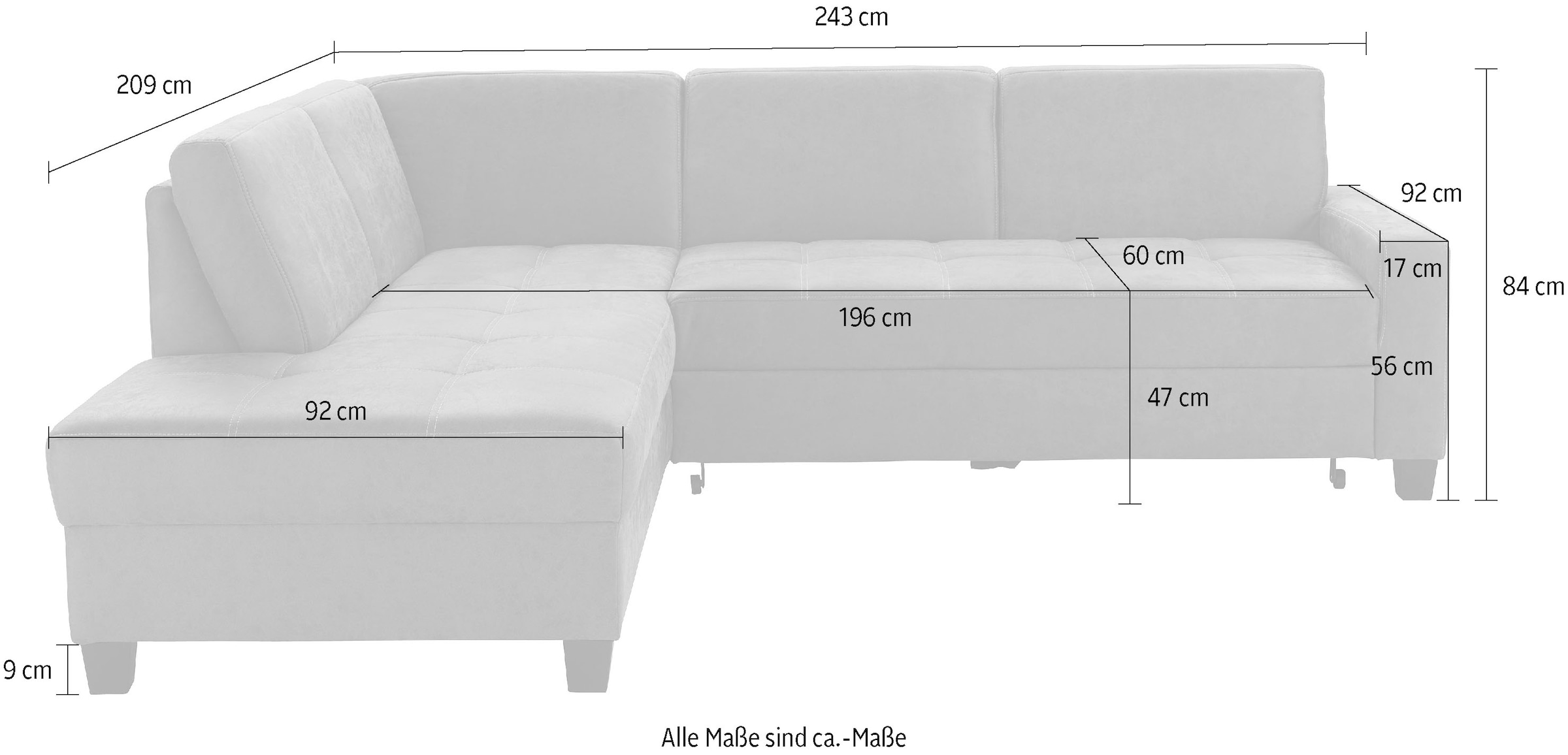 DOMO collection Ecksofa »Florentina zeitlos und elegant, Sitznähte als Designelement, L-Form«, wahlweise mit Bettfunktion, mit Kontrastnaht, Komfortsitzhöhe 47cm