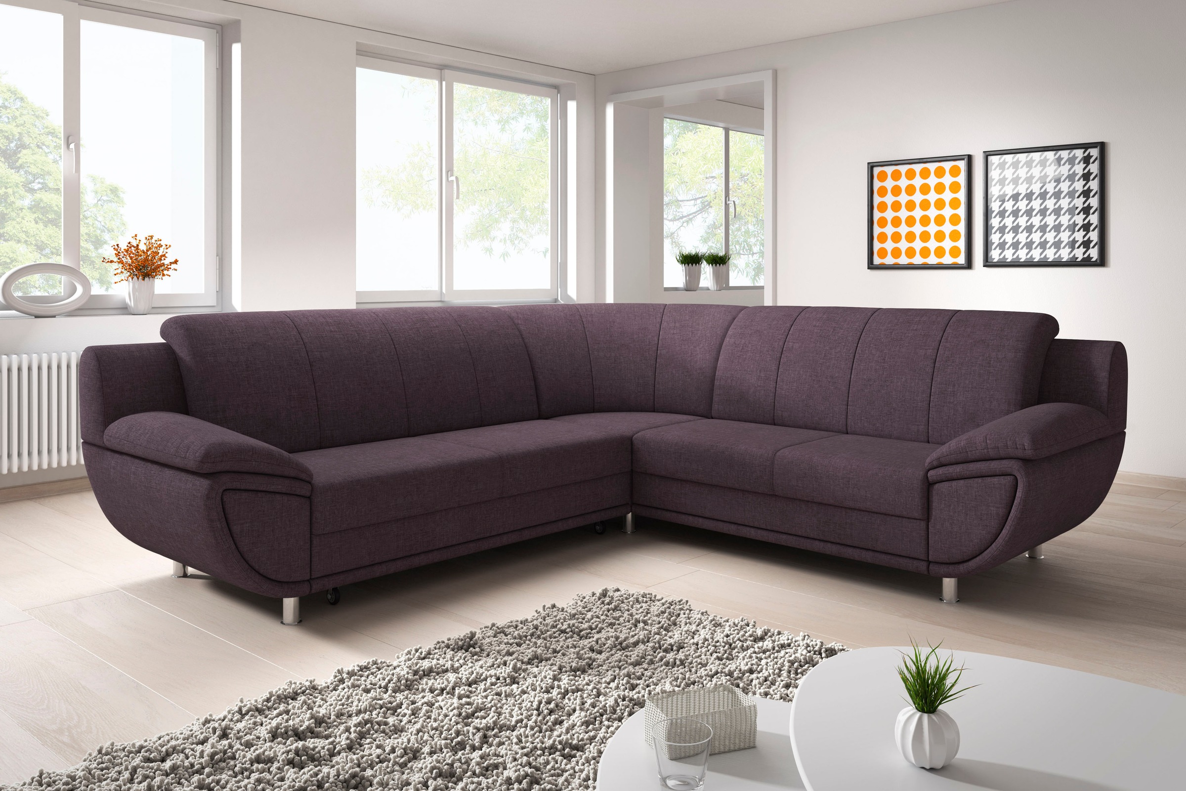 TRENDMANUFAKTUR Ecksofa »Rondo II, zeitlos & elegant, bequeme Armlehnen, L-Form«, wahlweise mit Federkern, wahlweise mit Bettfunktion, B/T 267/247cm
