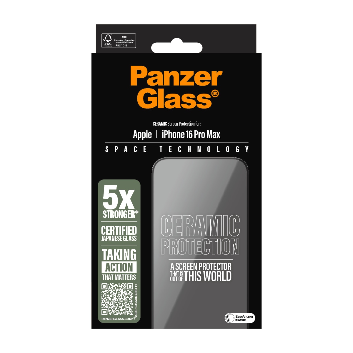 PanzerGlass Displayschutzglas »Ceramic Screen Protection«, für Apple iPhone 16 Pro Max, Displayschutzfolie, Schutzfolie, Bildschirmschutz, kratz- & stoßfest