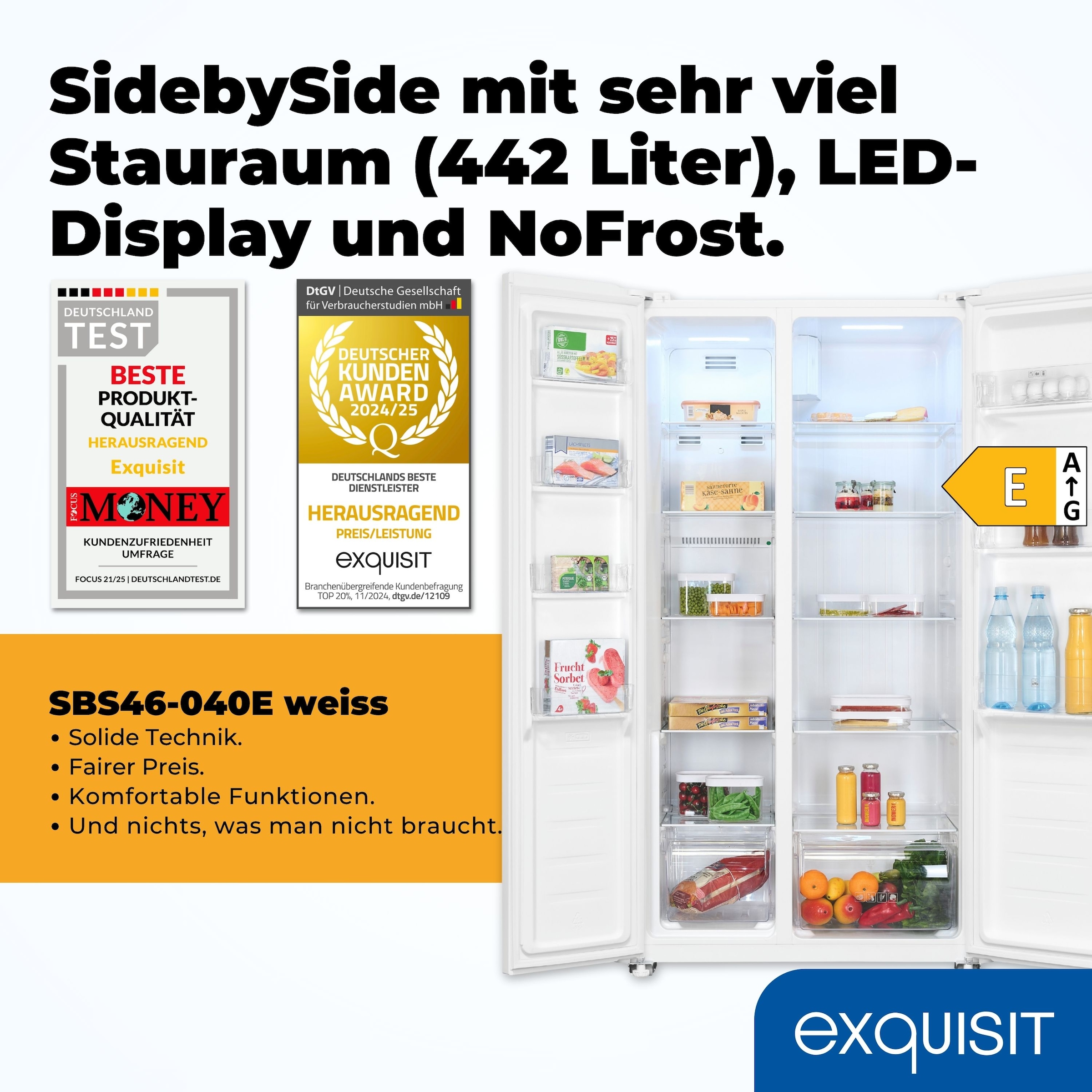 exquisit Side-by-Side SBS46-040E weiss »SBS46-040E weiss« 177 cm hoch 91 cm breit