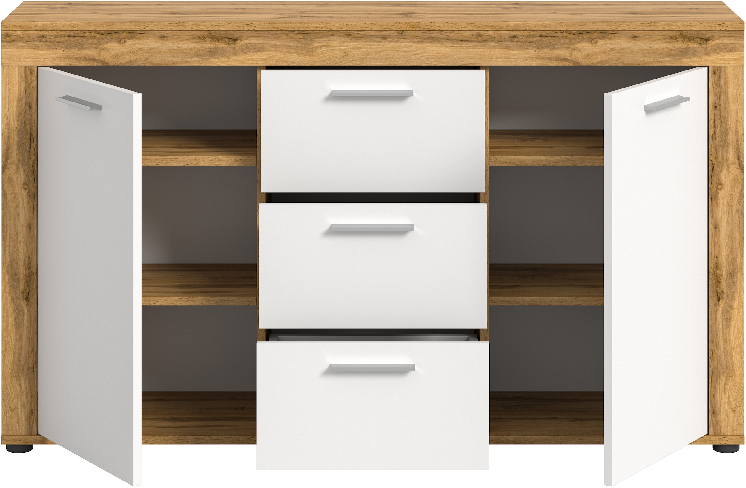Home affaire Sideboard »AOSTA, Breite 125 cm, 2 Türen, 3 Schubkästen, 4 Fachböden« in verschiedenen Farbausführungen, individuell kombinierbar,  Kommode, Schrank, Anrichte, Standschrank, Board, Wohnzimmer