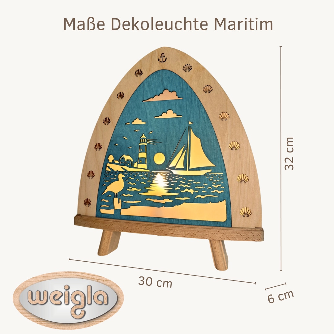 Weigla LED Dekolicht »Leuchtturm - Maritim, BxHxT: 30x32x6 cm« E14 Dekolampe aus dem Erzgebirge, Holz Buche