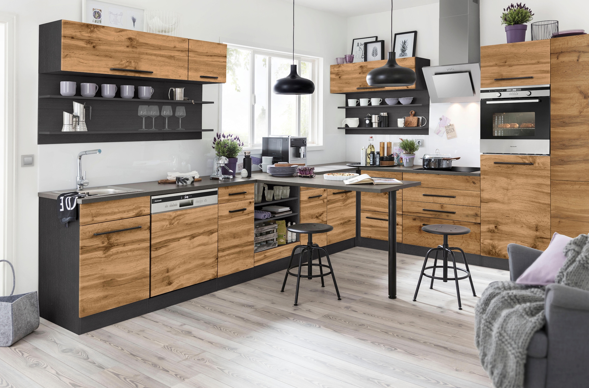 KOCHSTATION Klapphängeschrank »KS-Tulsa«, 40 cm breit, mit 1 Klappe, schwarzer Metallgriff, MDF Front