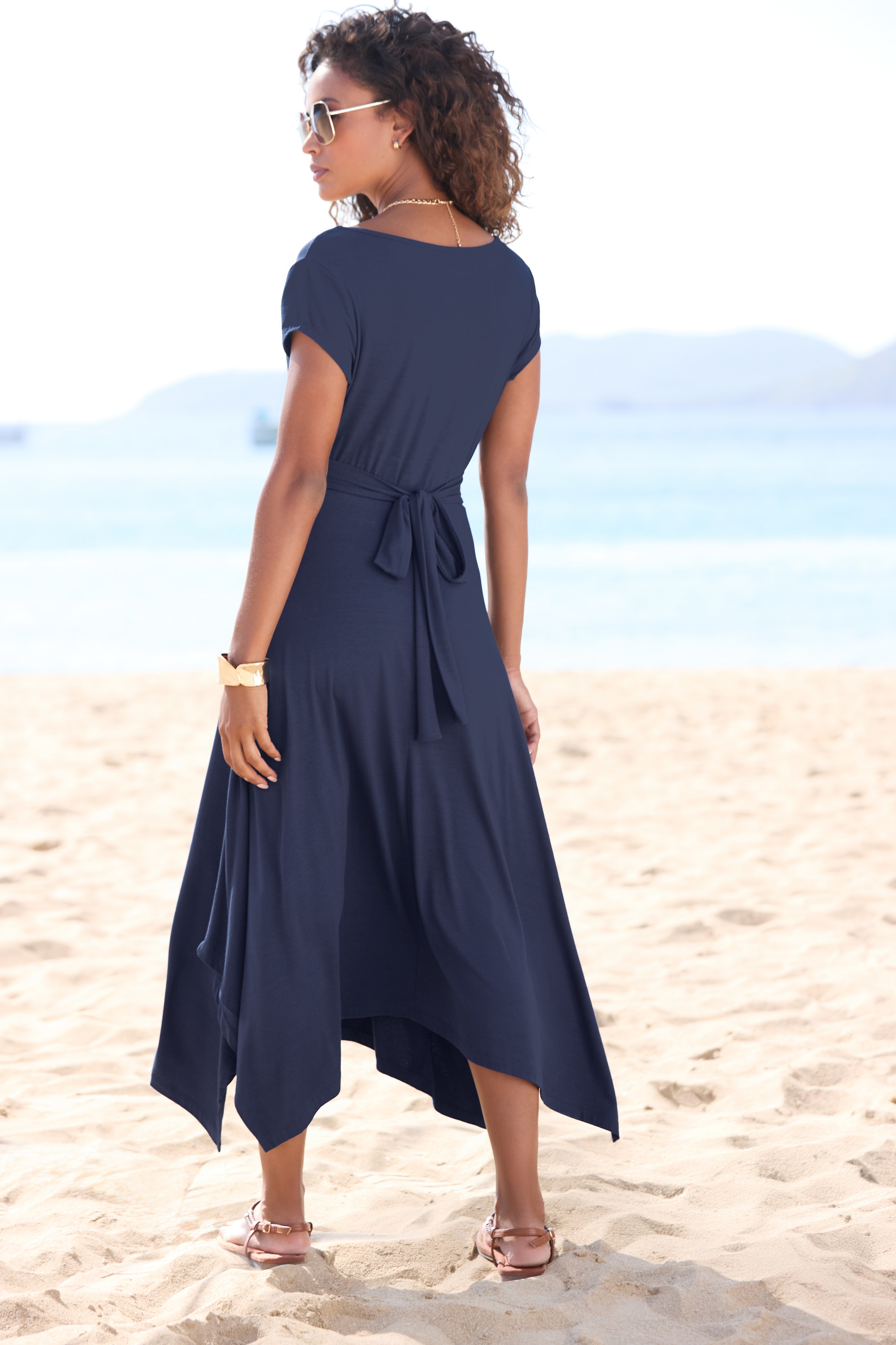 Beachtime Sommerkleid, mit Zipfelsaum und Schleife, Jerseykleid, asymmetrisches Rockteil