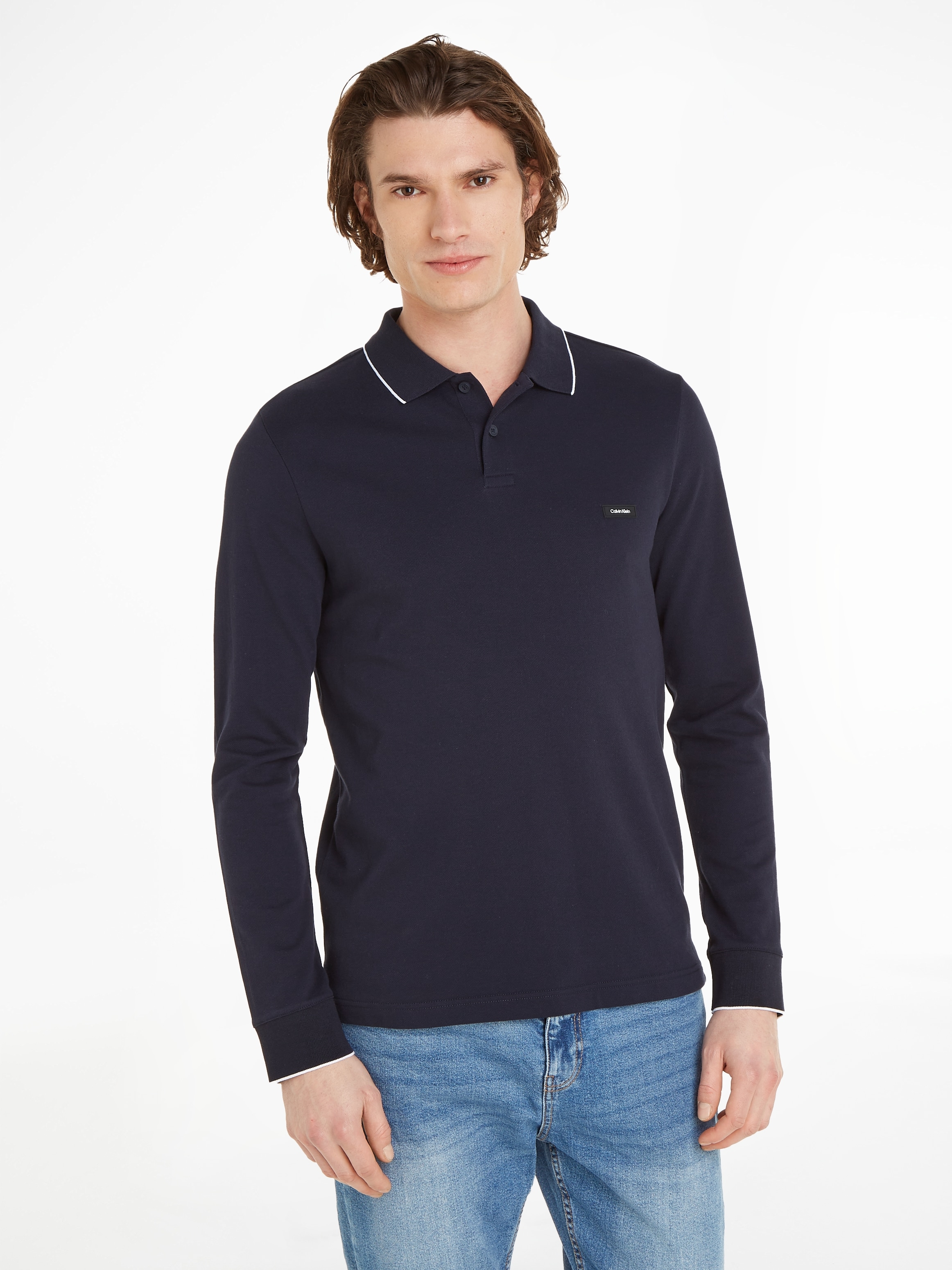 Calvin Klein Poloshirt »STRETCH PIQUE TIPPING LS POLO«, mit Markenlabel bei  ♕ | Poloshirts