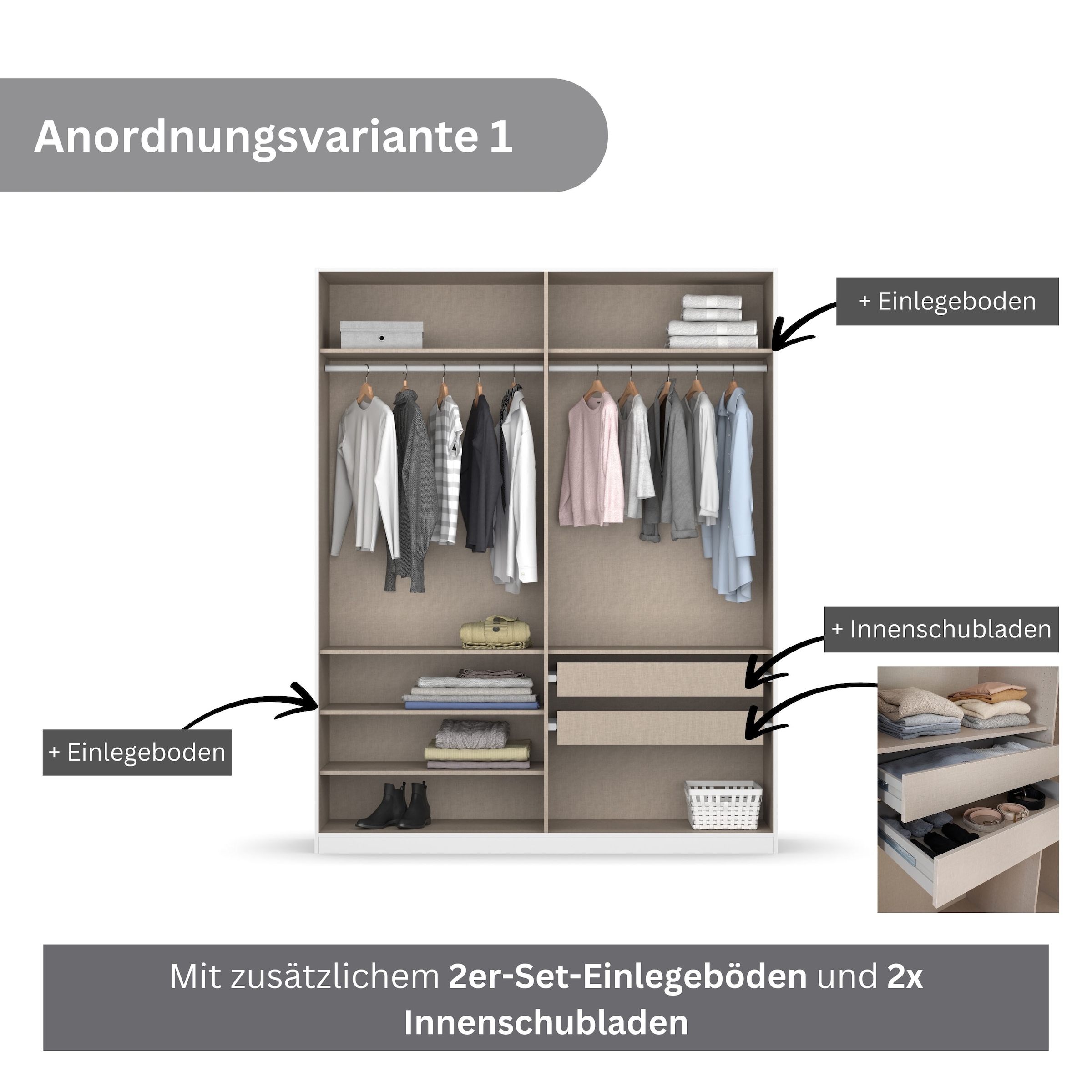 rauch Drehtürenschrank »Kleiderschrank Schrank Garderobe KOLUNA mit Dekor-Front«, inkl. 2 Innenschubladen sowie extra Einlegeböden MADE IN GERMANY