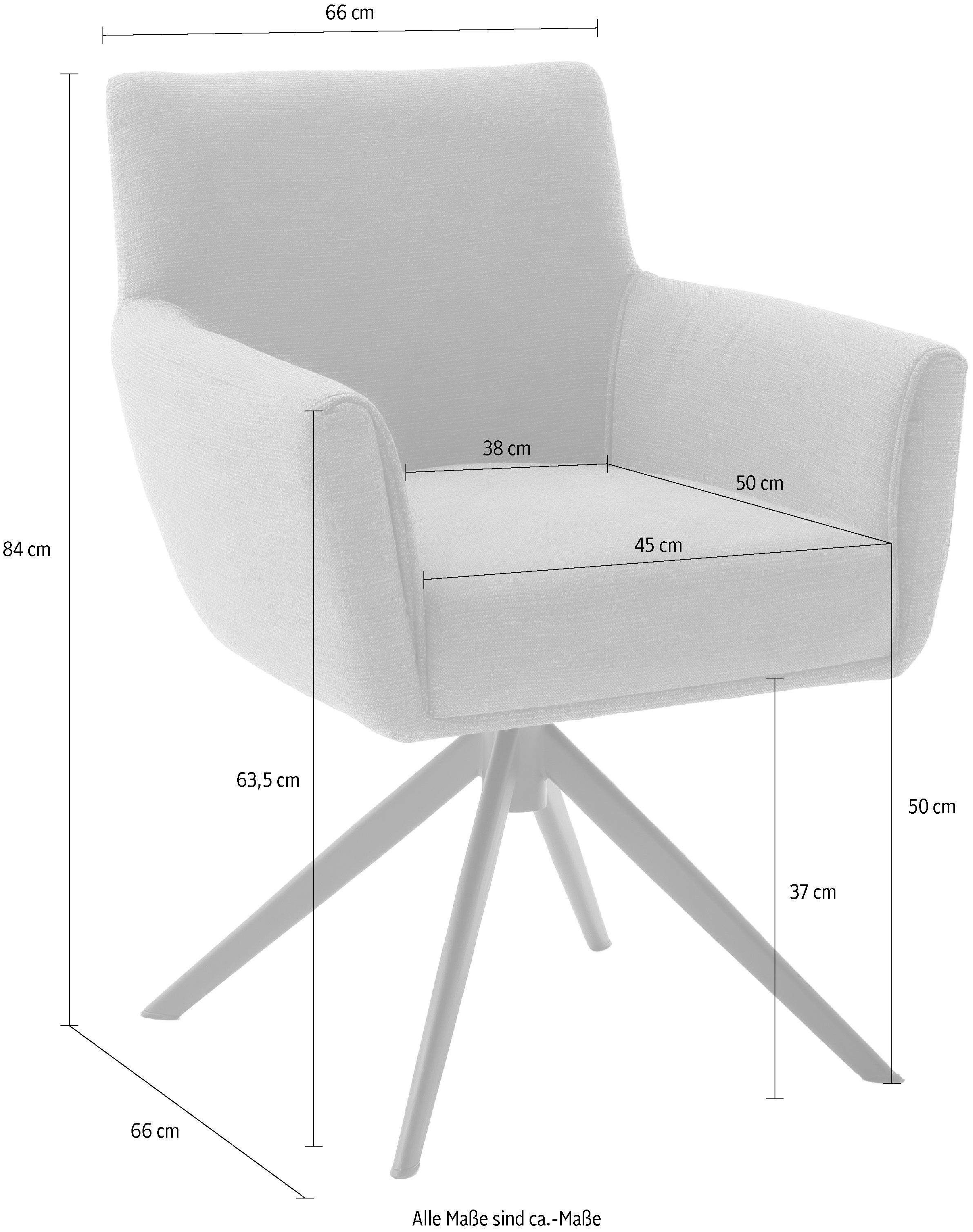 MCA furniture 4-Fußstuhl »WILSON Esszimmerstuhl, Armlehnstuhl, Polsterstuhl, modern«, (Set), 2 St., Flachgewebe, Stuhl, Armlehnenstuhl, drehbar, Taschenfederkern, belastbar 160 kg,XXL