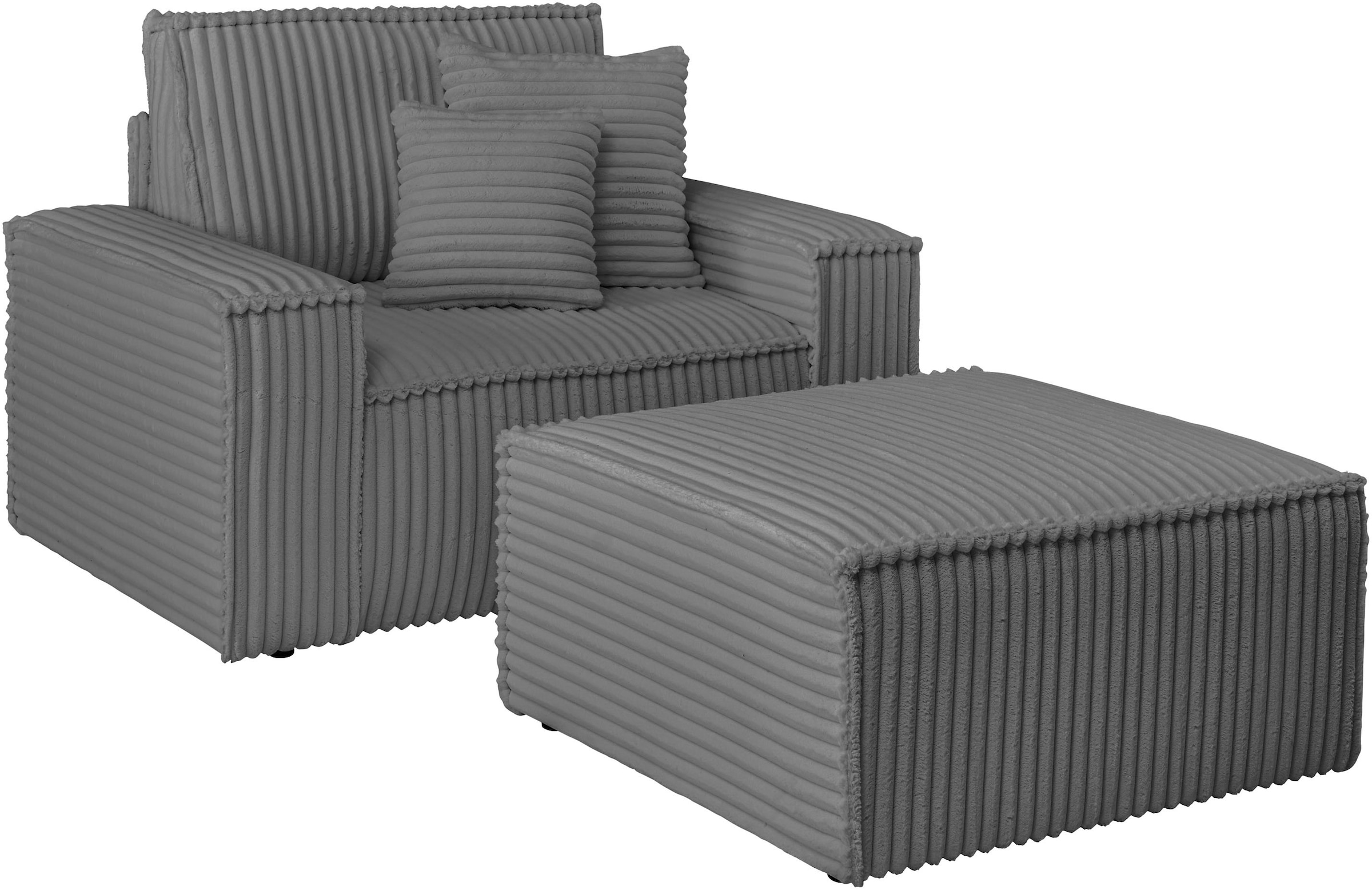 OTTO home Loveseat »FINNLEY, Loveseat & Hocker im Set, trendige Stoffe, inkl. Zierkissen« 2 Stk. tlg. verfügbar in den Stoffqualitäten Bouclé, Struktur fein und Mega Cord