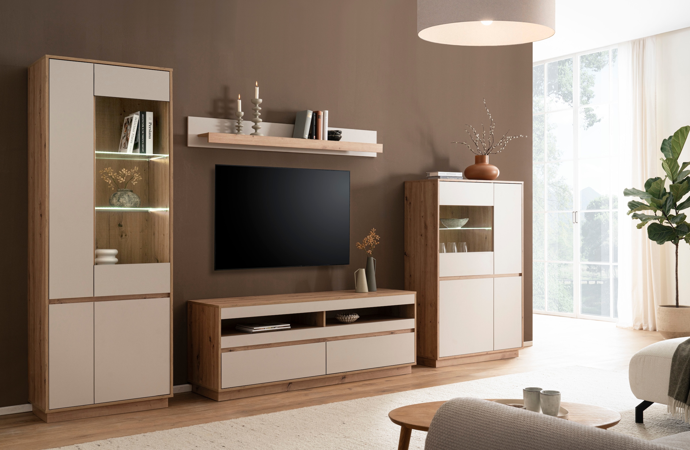 Home affaire Wohnwand »Sonora, moderne Anbauwand, Komplettset in Kaschmir/Eiche« Komplett-Set, 4 Stk. tlg.