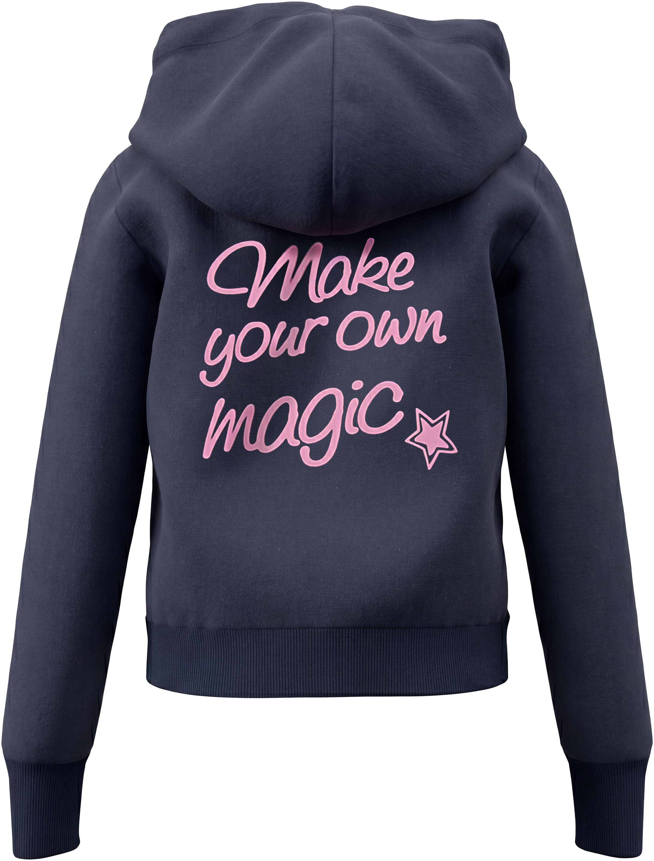 KIDSWORLD Langarmshirt »Slogan Hoodie: MAKE YOUR OWN MAGIC« Shirt mit Front- und Rückendruck, kurze Schnittform, Statement-Print