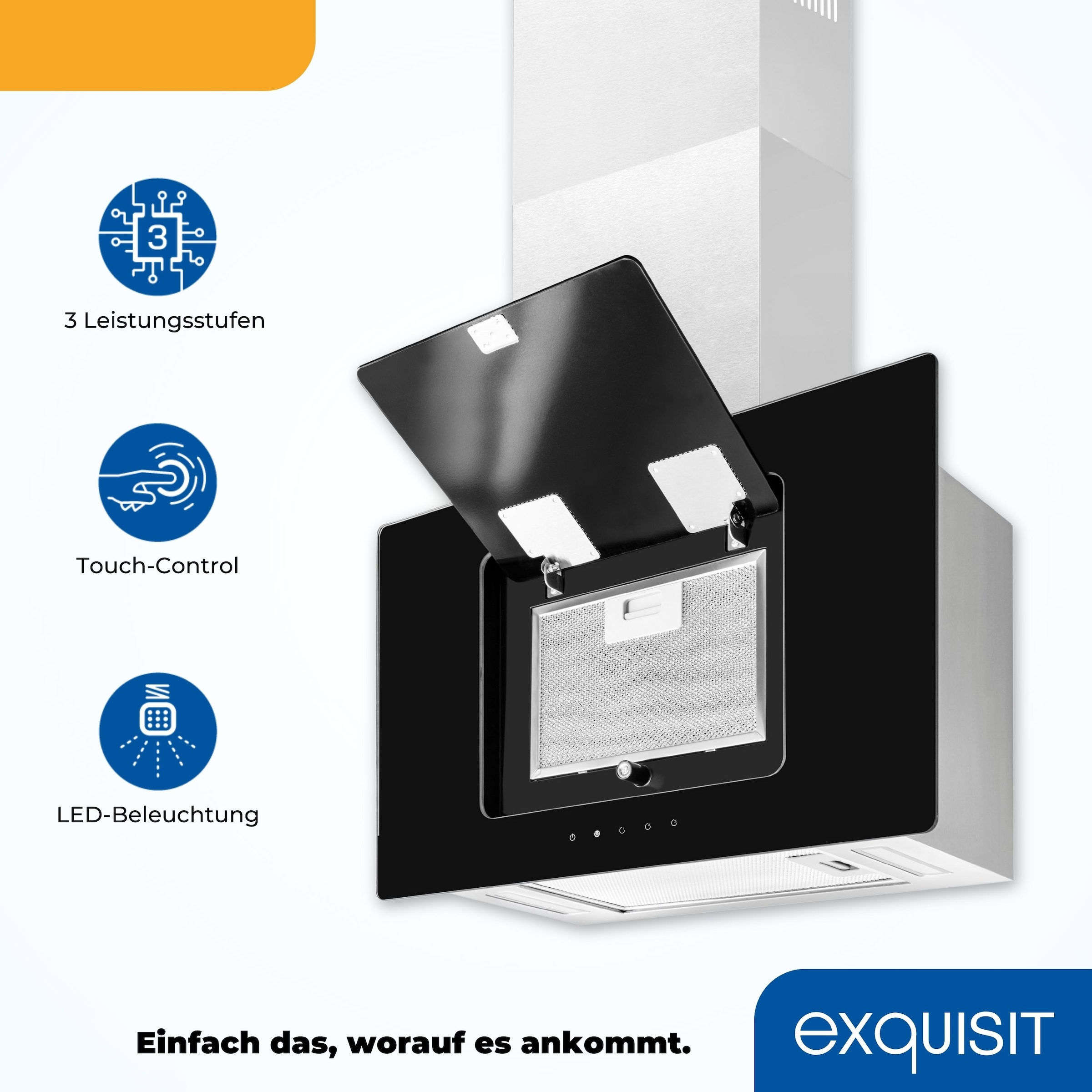 exquisit Kopffreihaube »KFD 60‐9 DUO Inox« Bewegungsfreiheit über Kochfeld, Absaugung von unten & oben