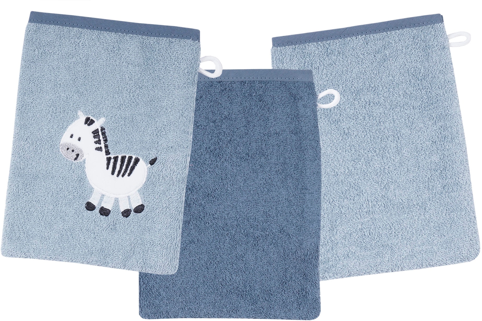 Waschhandschuh »Zebra blau Waschhandschuh 3er Set«, (3 St.), 1x mit süßer...