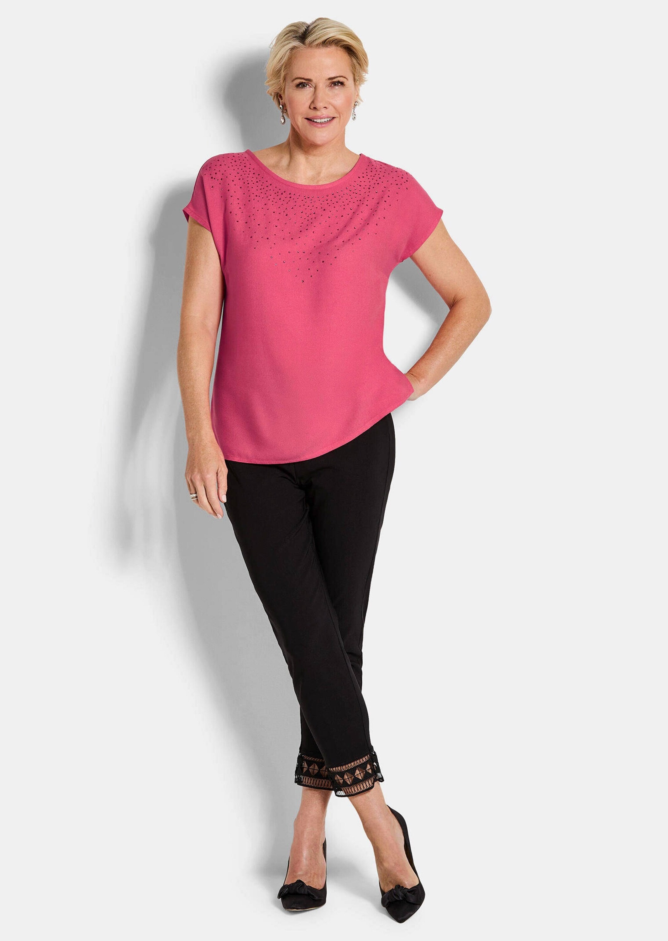 GOLDNER Schlupfbluse »Kurzgröße Elegante Viskosebluse mit Glitzer« Dekosteine