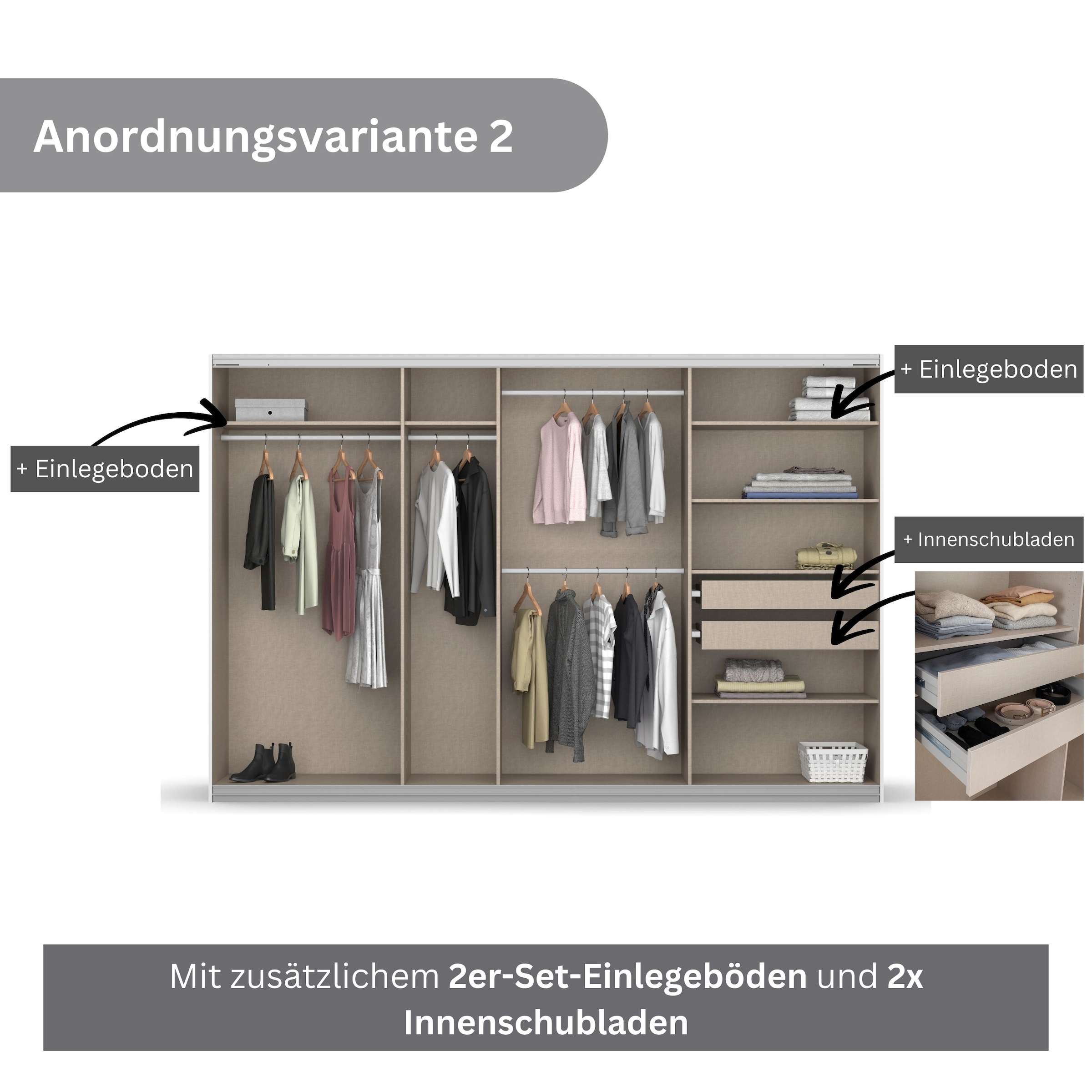 rauch Schwebetürenschrank Koluna, mit Spiegel, inkl. 2 Innenschubladen sowie extra Böden