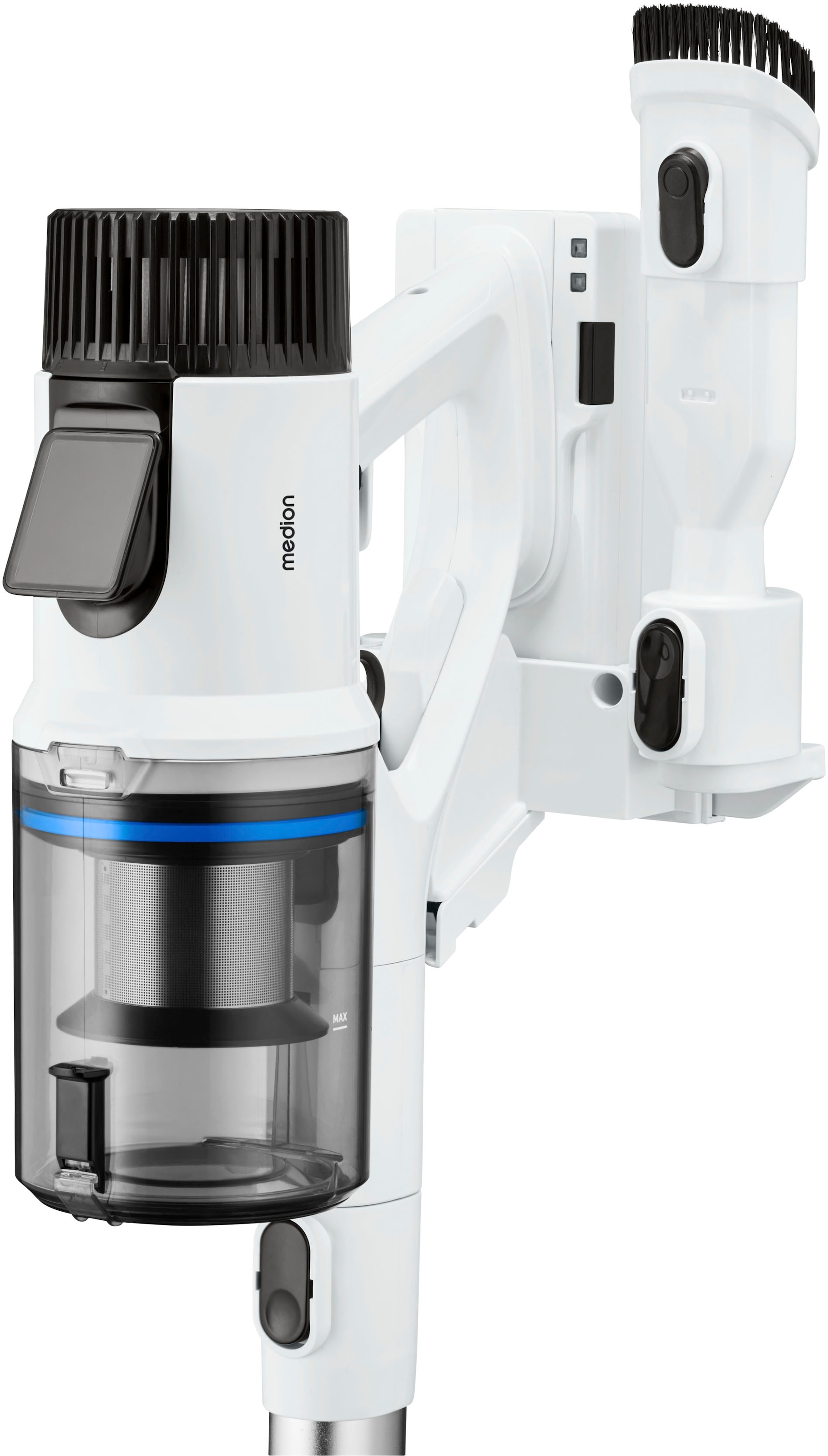 Medion® Akku-Stielstaubsauger »P400 W (MD 12051), beutellose Zyklon-Technologie, 26 kPa Saugleistung«, LED-Touch-Display, Staubsensor, integriertes Zubehör und Ladestation