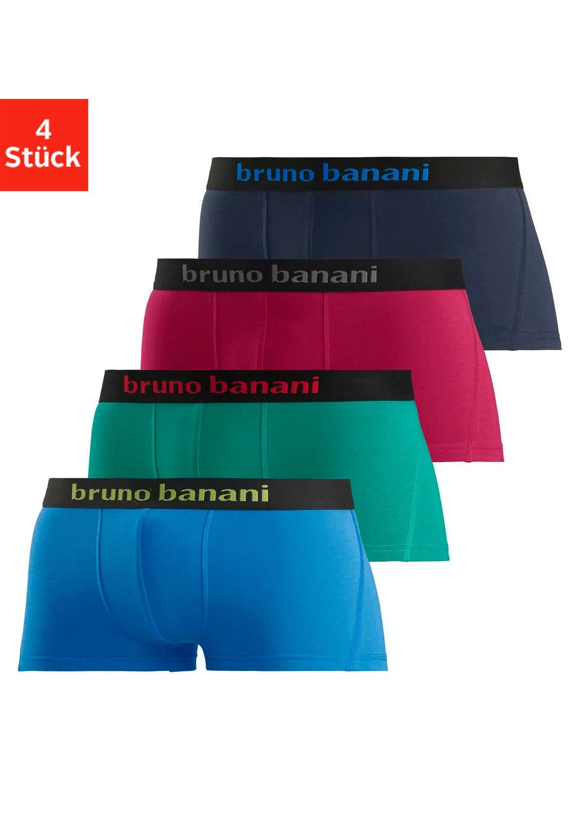 Bruno Banani Hipster, (Packung, 4 St.), knapp sitzende Boxershorts mit Logo Webbund aus Baumwollmischung