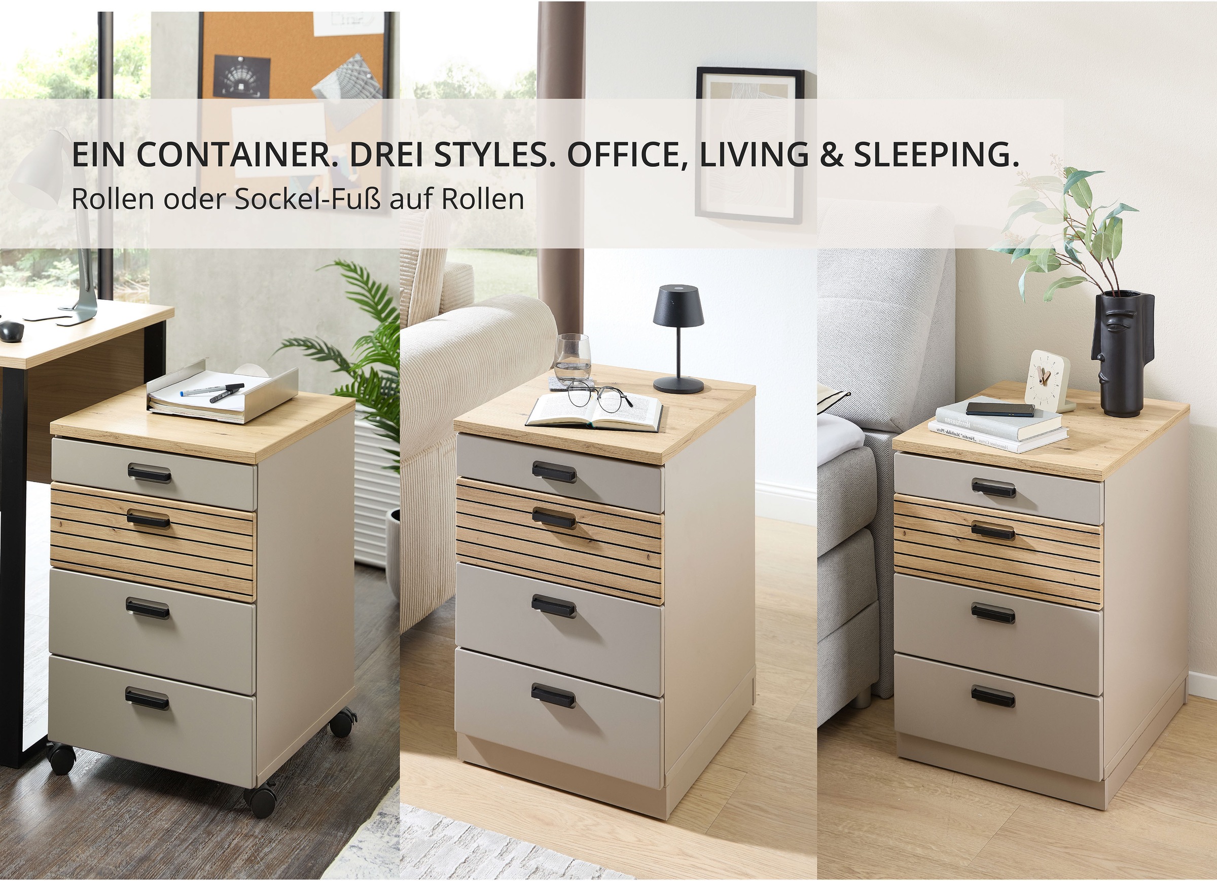 Innostyle Rollcontainer »Rollcontainer Glenn, 45 x 66 x 55 cm (B/H/T)« 1 Stk. tlg. inkl. Filzeinlage, 4 Rollen(2 mit Bremsen) oder Sockel, SK Soft-Close