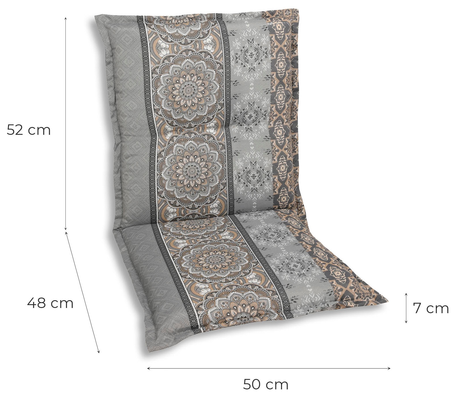 GO-DE Sesselauflage Ornamentstreifen grau - Maße BxLxH ca.: 50 cm x 100 cm x 7 cm