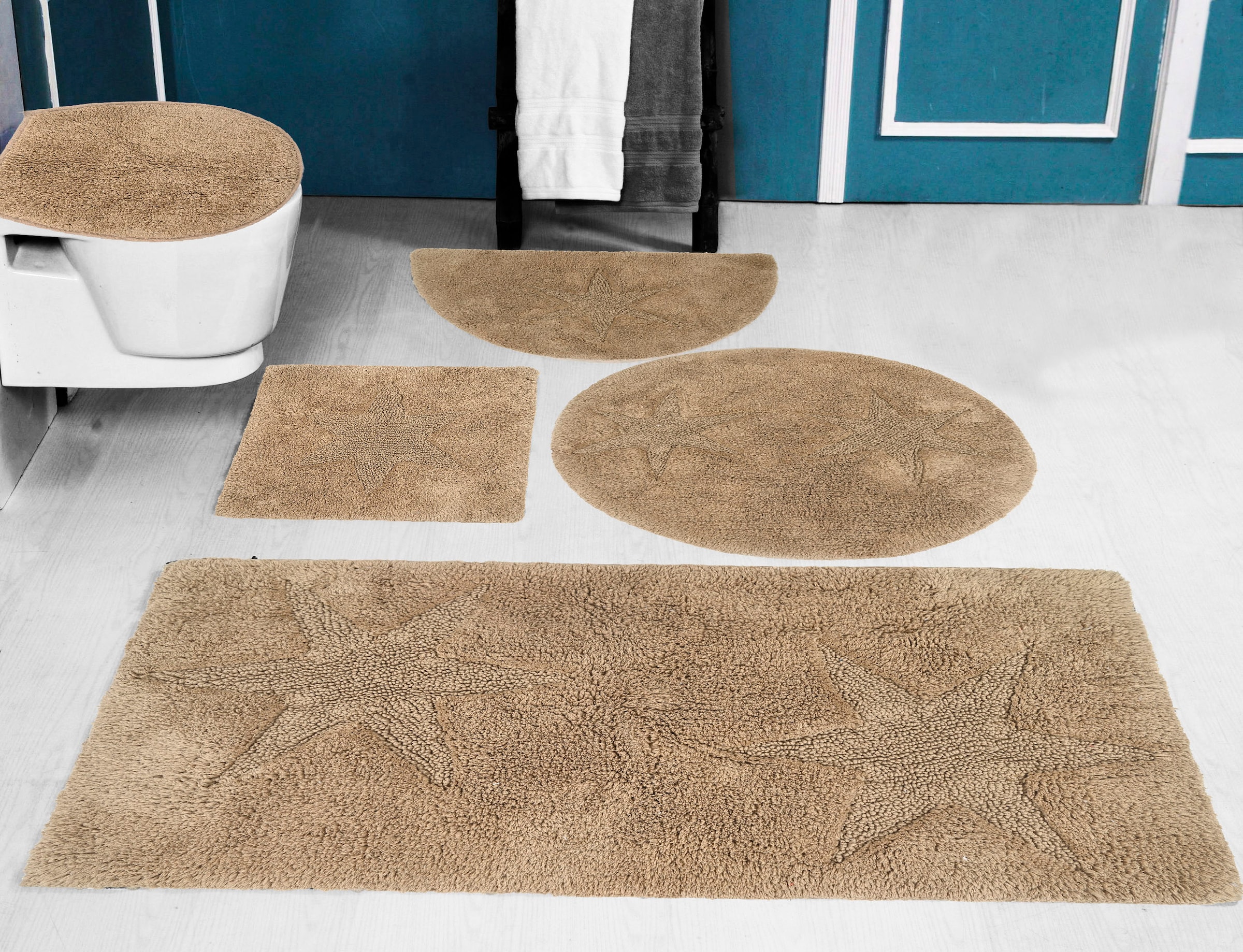 OTTO products Badematte »Star«, rutschhemmend beschichtet, fußbodenheizungsgeeignet-schnell trocknend-strapazierfähig, Stern-Motiv, als 3 teiliges Badematten Set erhältlich