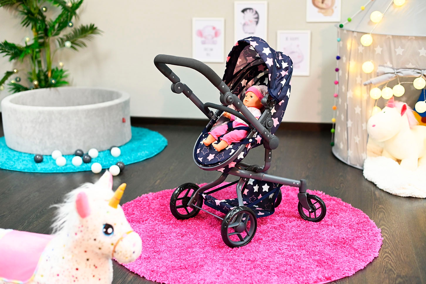 Knorrtoys® Kombi-Puppenwagen »Boonk - star blue pink«