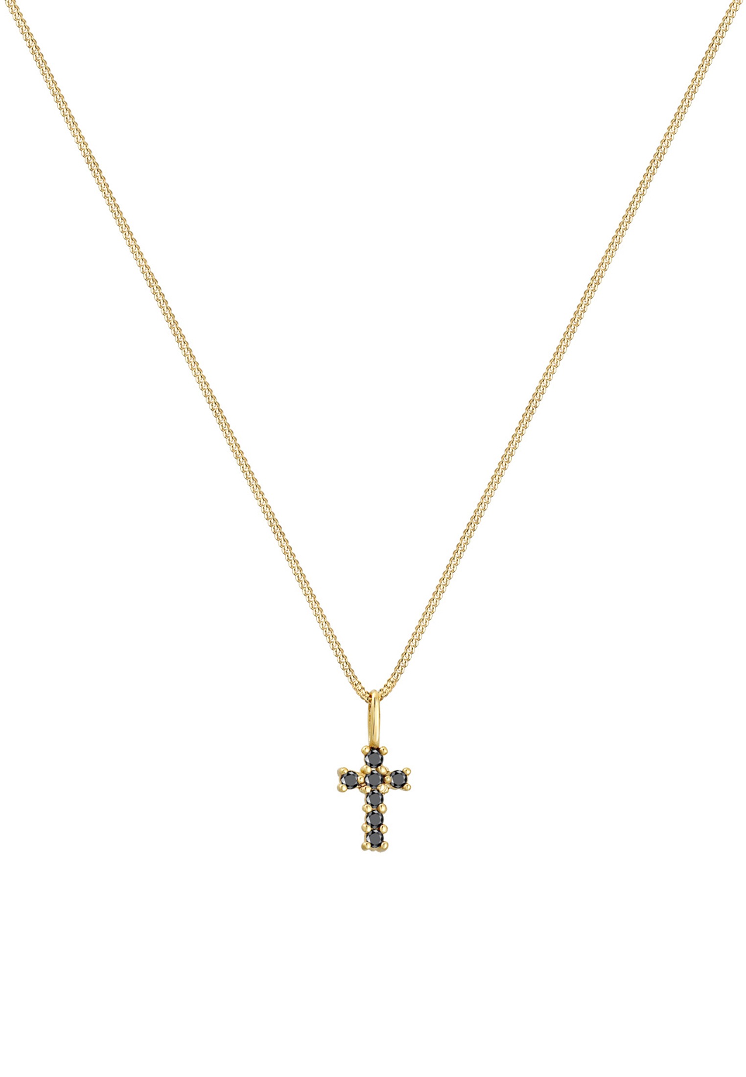 Elli DIAMONDS Silberkette »Halskette Kreuz Diamant Schwarz Brillantschliff (0.105 ct) 585 Gelbgold«