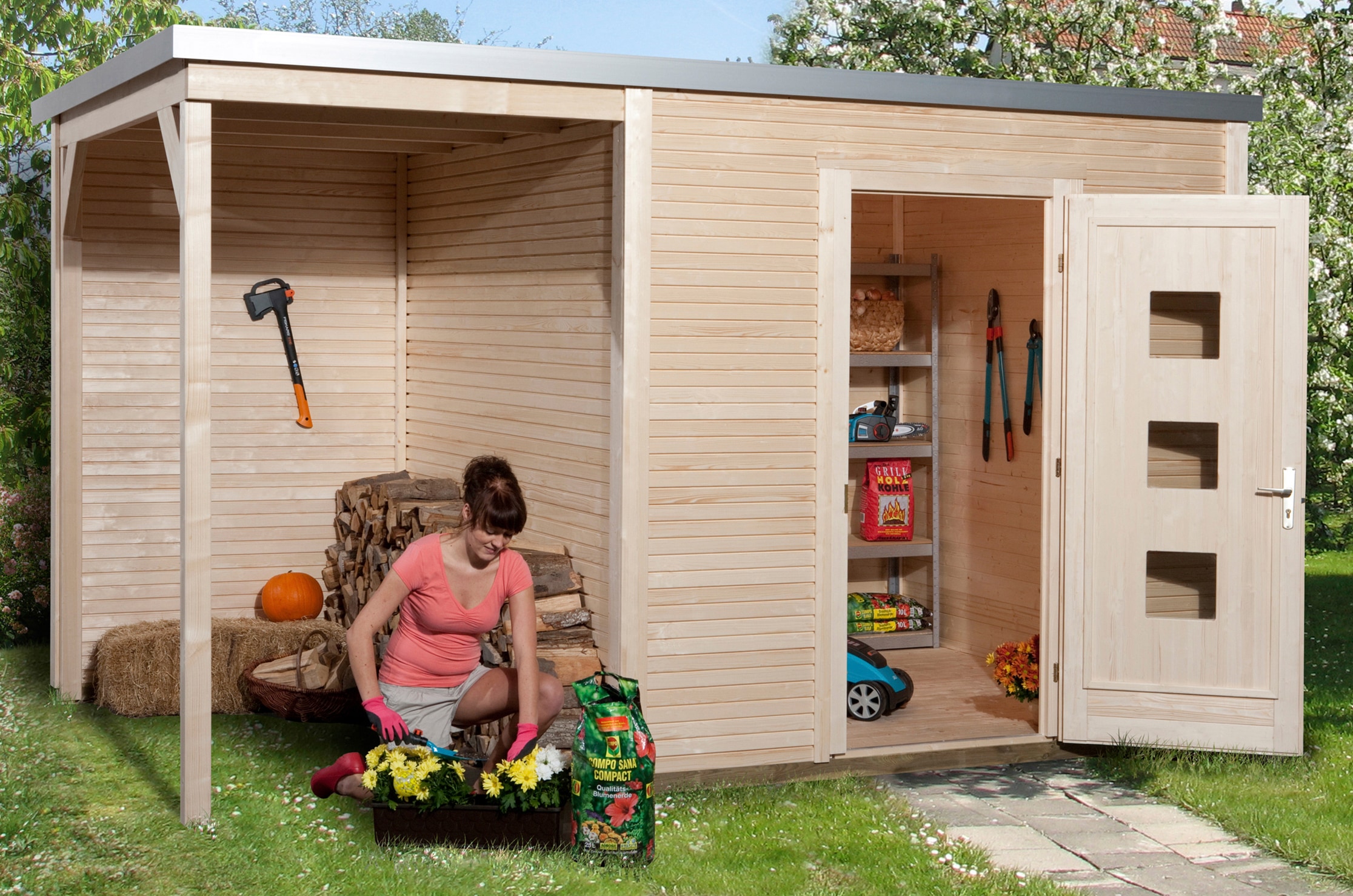weka, Gartenhaus »Line 413A Gr.1«, naturbelassen, Massivholz, Fußboden im Gartenhaus, naturbelassen